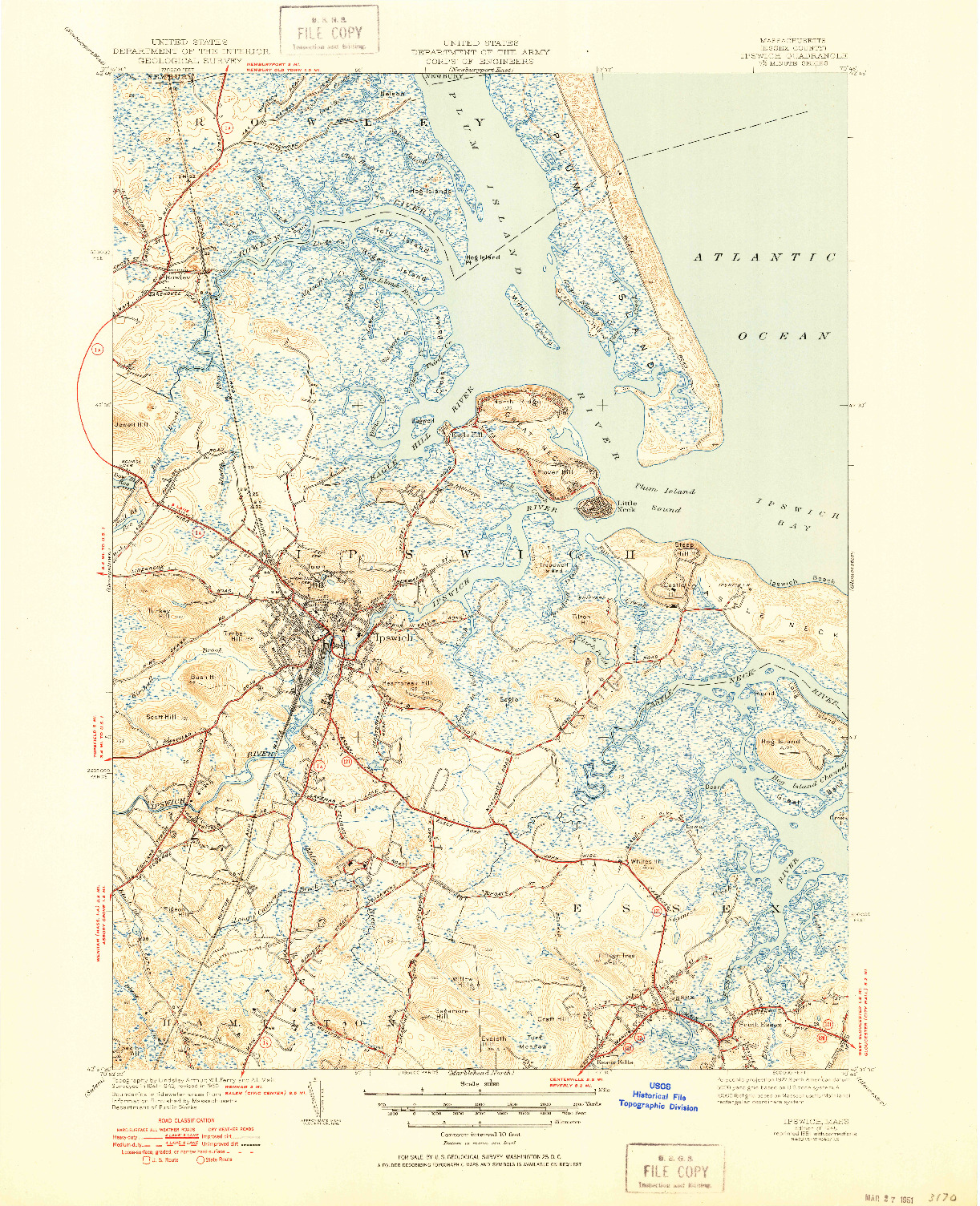 USGS 1:31680-SCALE QUADRANGLE FOR IPSWICH, MA 1945