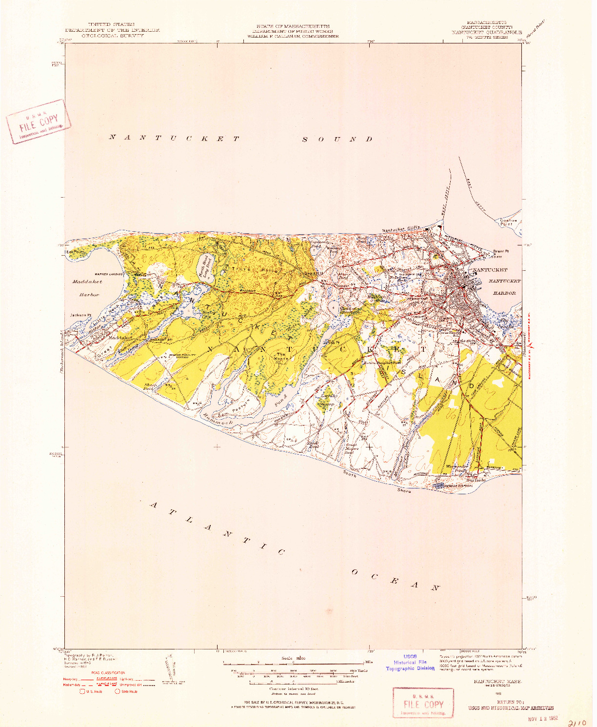 USGS 1:31680-SCALE QUADRANGLE FOR NANTUCKET, MA 1951