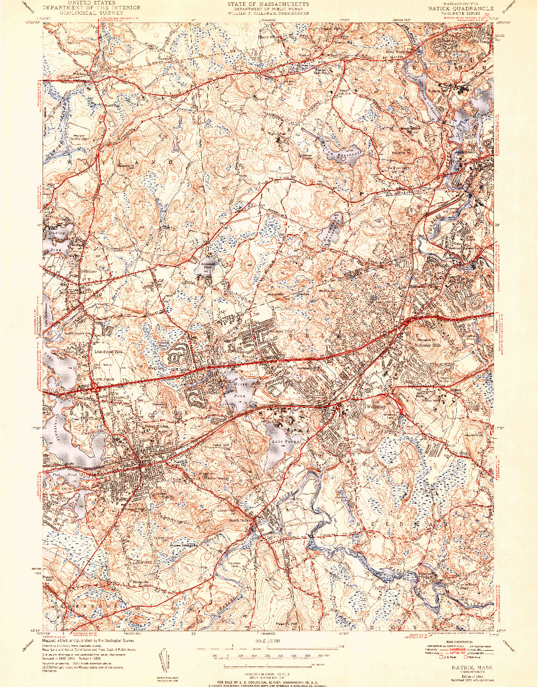 USGS 1:31680-SCALE QUADRANGLE FOR NATICK, MA 1943