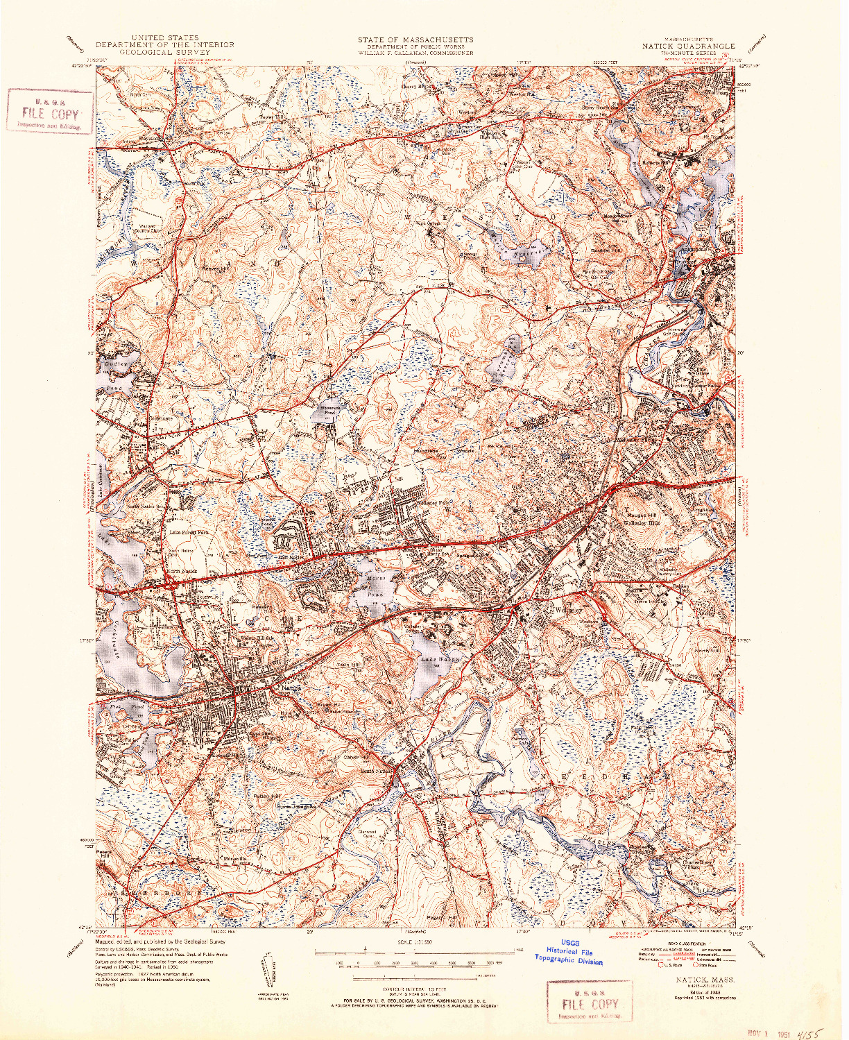 USGS 1:31680-SCALE QUADRANGLE FOR NATICK, MA 1943