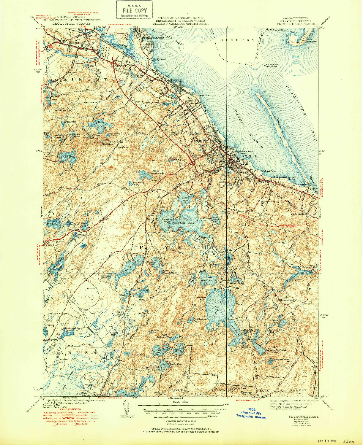 USGS 1:31680-SCALE QUADRANGLE FOR PLYMOUTH, MA 1939