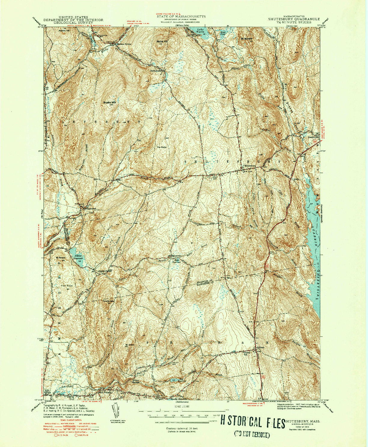 USGS 1:31680-SCALE QUADRANGLE FOR SHUTESBURY, MA 1943