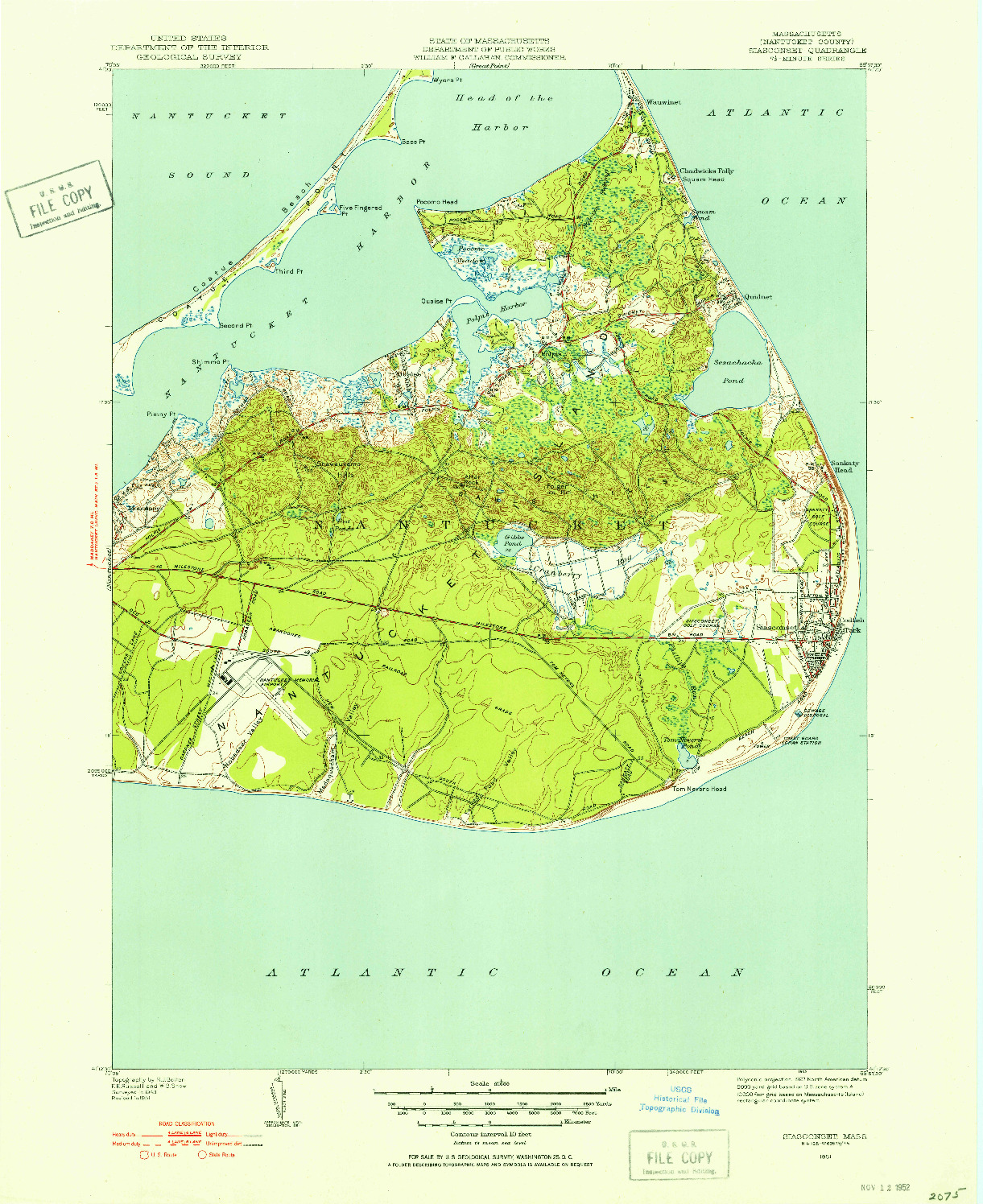 USGS 1:31680-SCALE QUADRANGLE FOR SIASCONSET, MA 1951