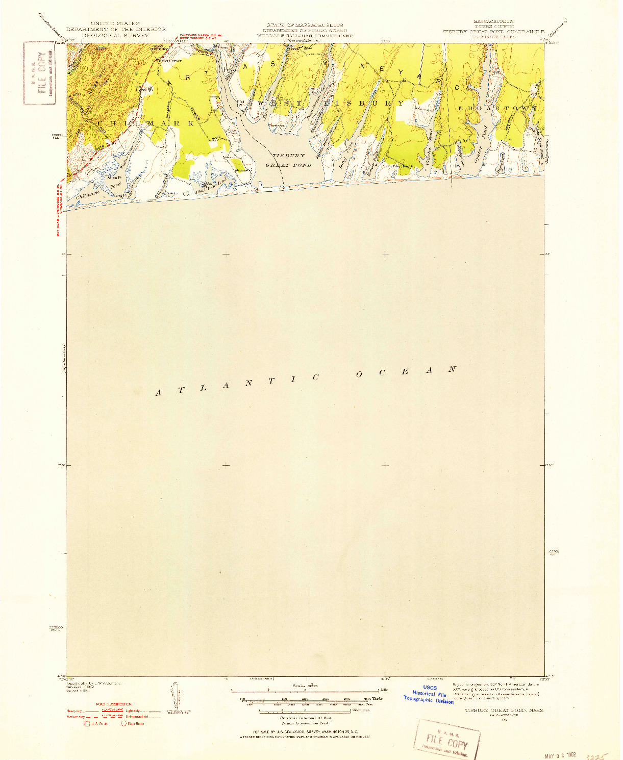 USGS 1:31680-SCALE QUADRANGLE FOR TISBURY GREAT POND, MA 1951