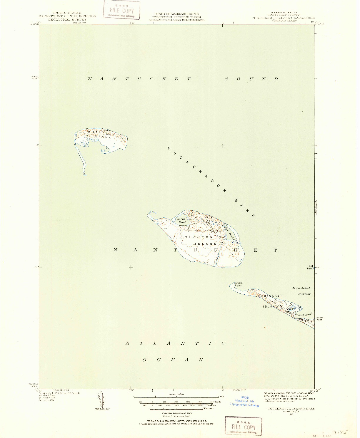 USGS 1:31680-SCALE QUADRANGLE FOR TUCKERNUCK ISLAND, MA 1951