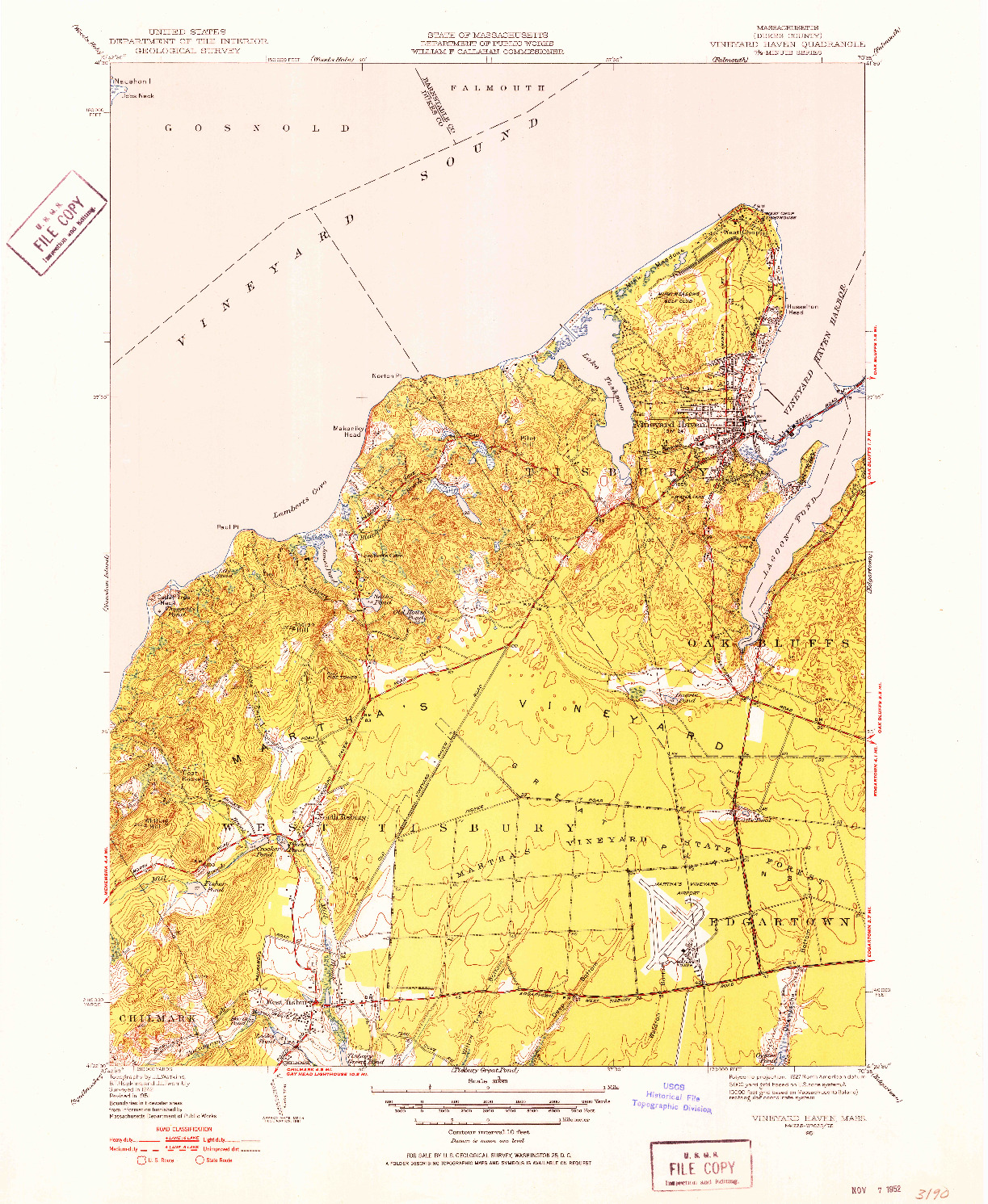 USGS 1:31680-SCALE QUADRANGLE FOR VINEYARD HAVEN, MA 1951