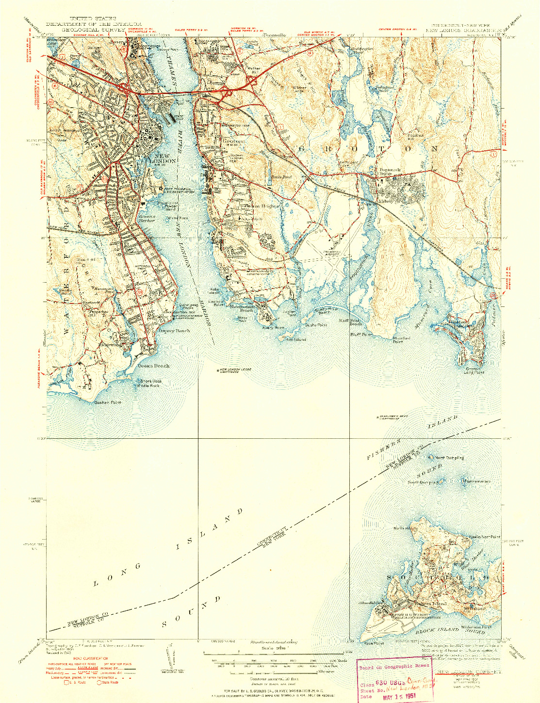 USGS 1:31680-SCALE QUADRANGLE FOR NEW LONDON, CT 1938