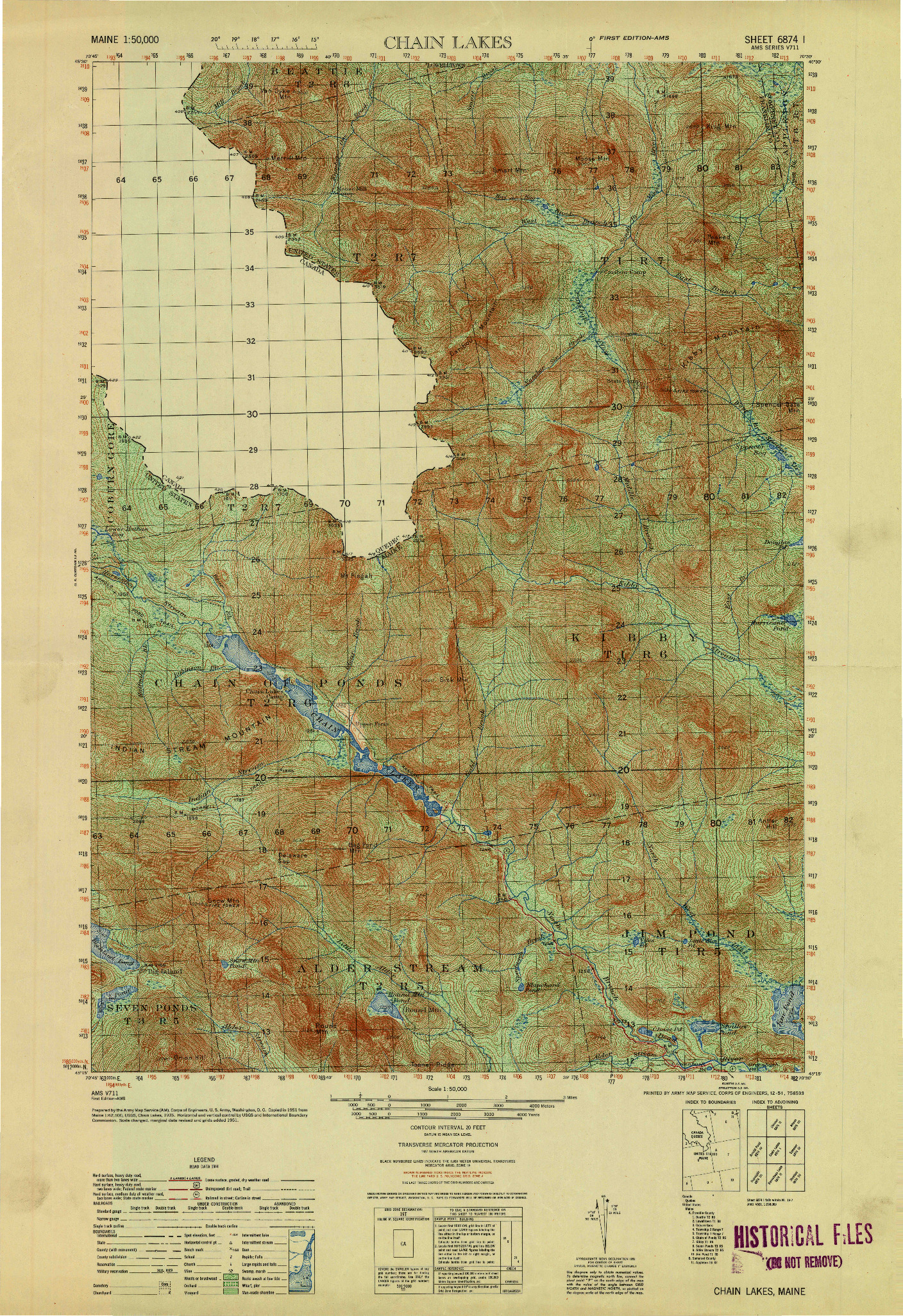USGS 1:50000-SCALE QUADRANGLE FOR CHAIN LAKES, ME 1951