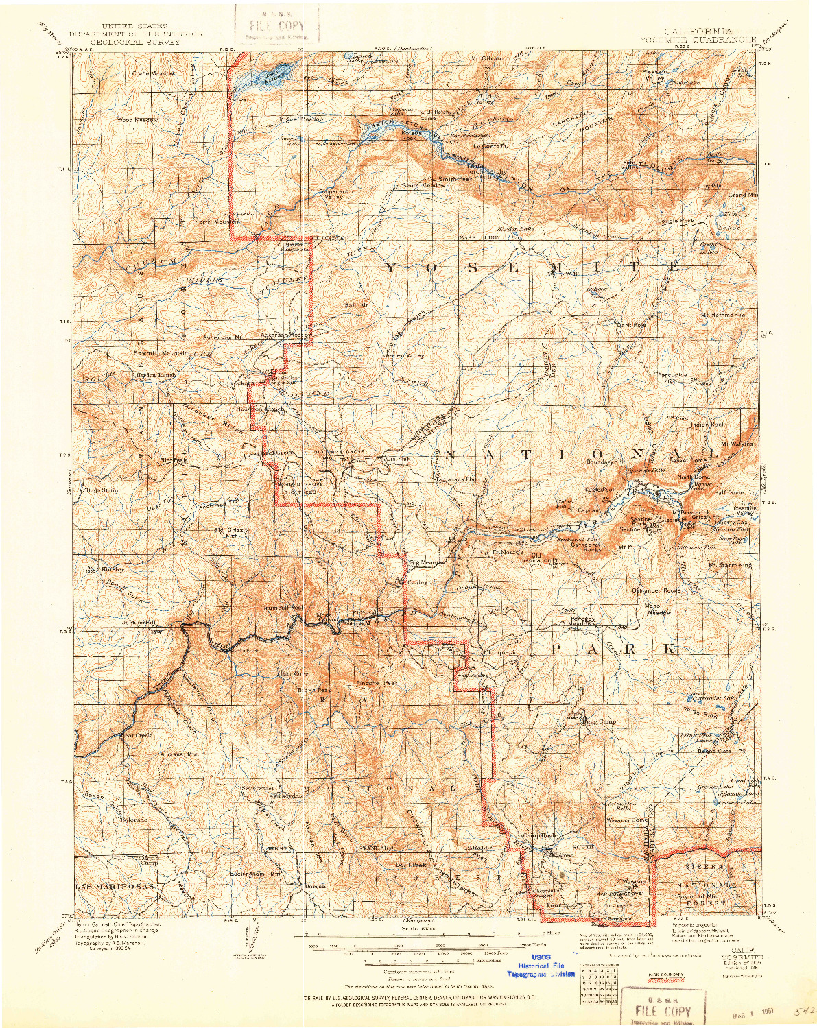 USGS 1:125000-SCALE QUADRANGLE FOR YOSEMITE, CA 1909