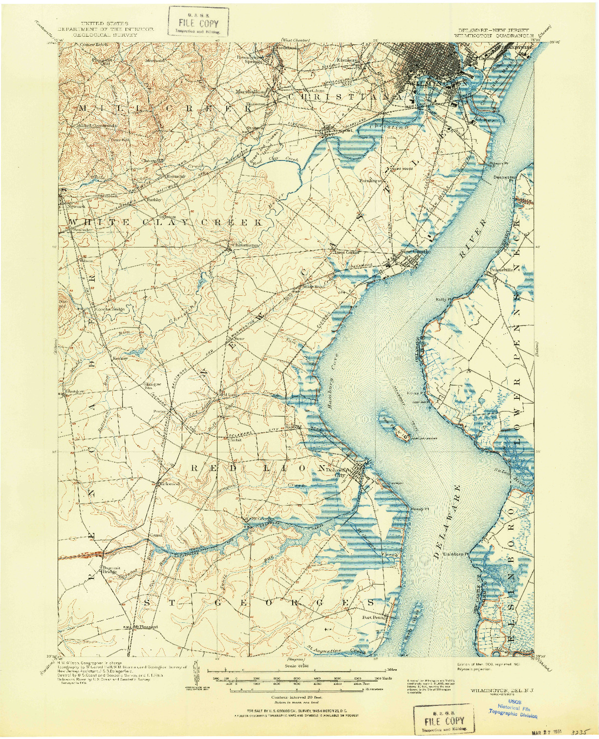 USGS 1:62500-SCALE QUADRANGLE FOR WILMINGTON, DE 1906