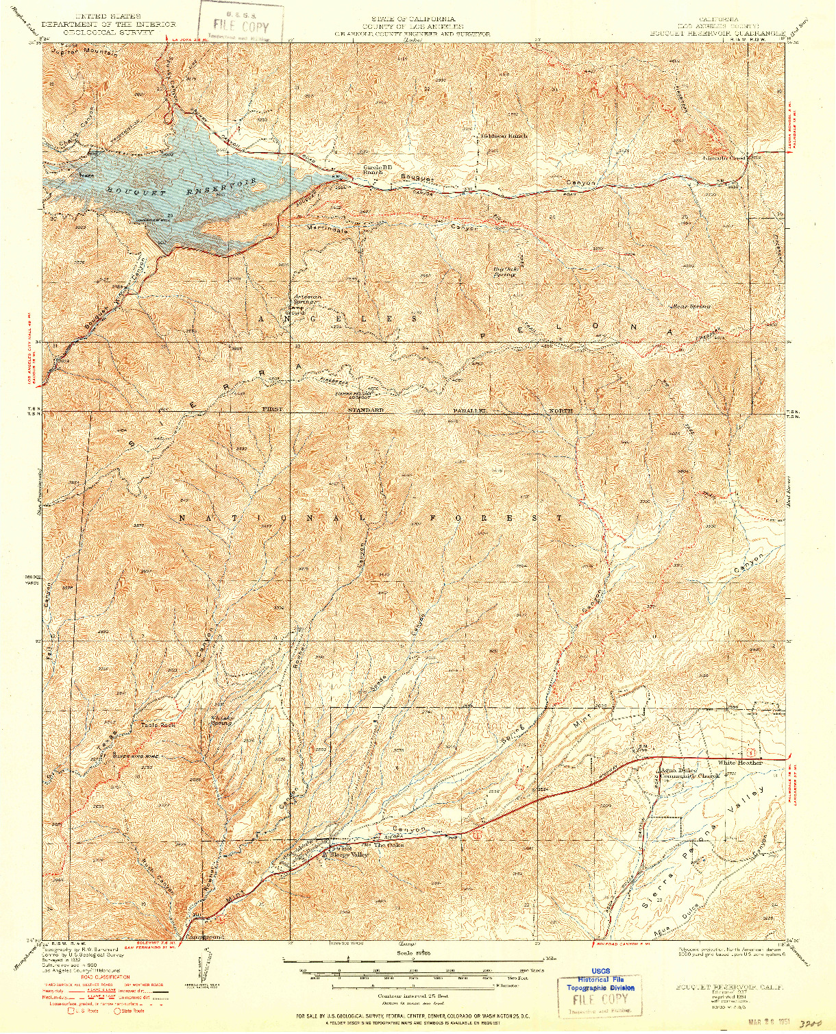 USGS 1:24000-SCALE QUADRANGLE FOR BOUQUET RESERVOIR, CA 1937