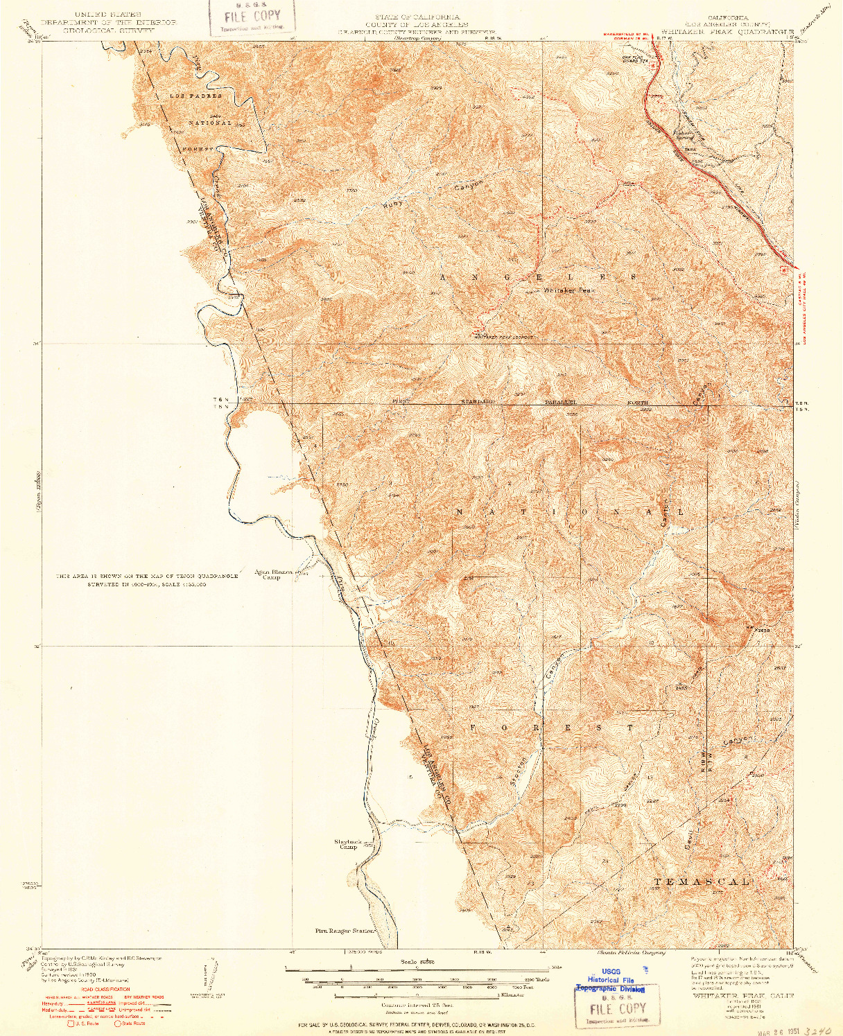 USGS 1:24000-SCALE QUADRANGLE FOR WHITAKER PEAK, CA 1935