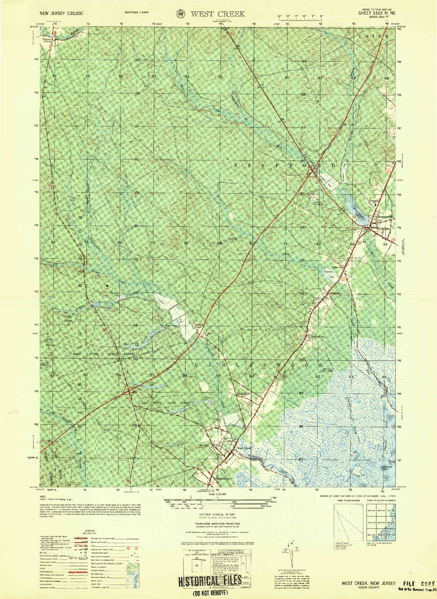 USGS 1:25000-SCALE QUADRANGLE FOR WEST CREEK, NJ 1951