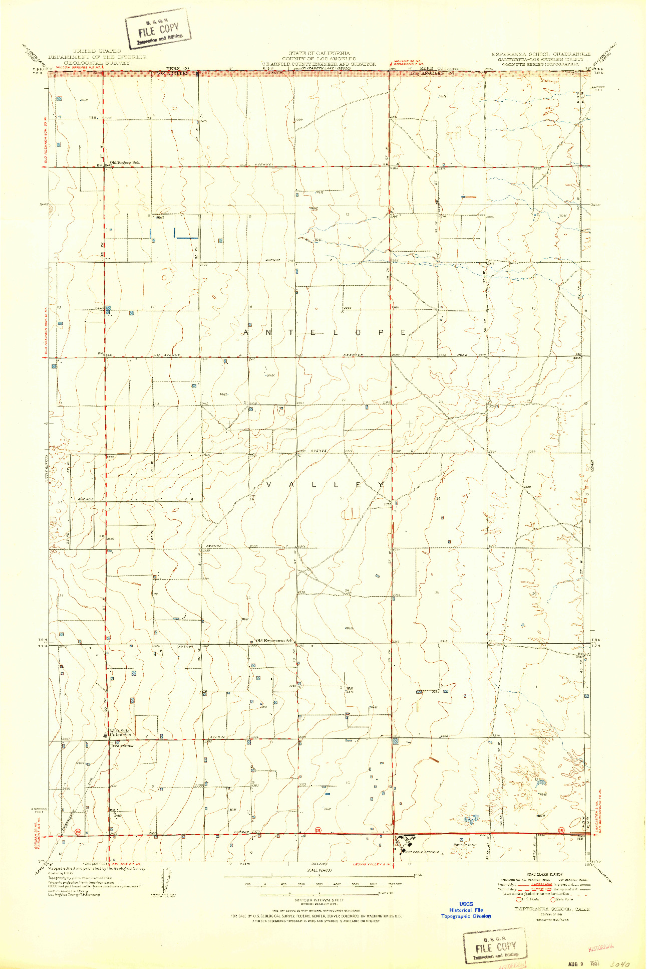 USGS 1:24000-SCALE QUADRANGLE FOR ESPERANZA SCHOOL, CA 1951