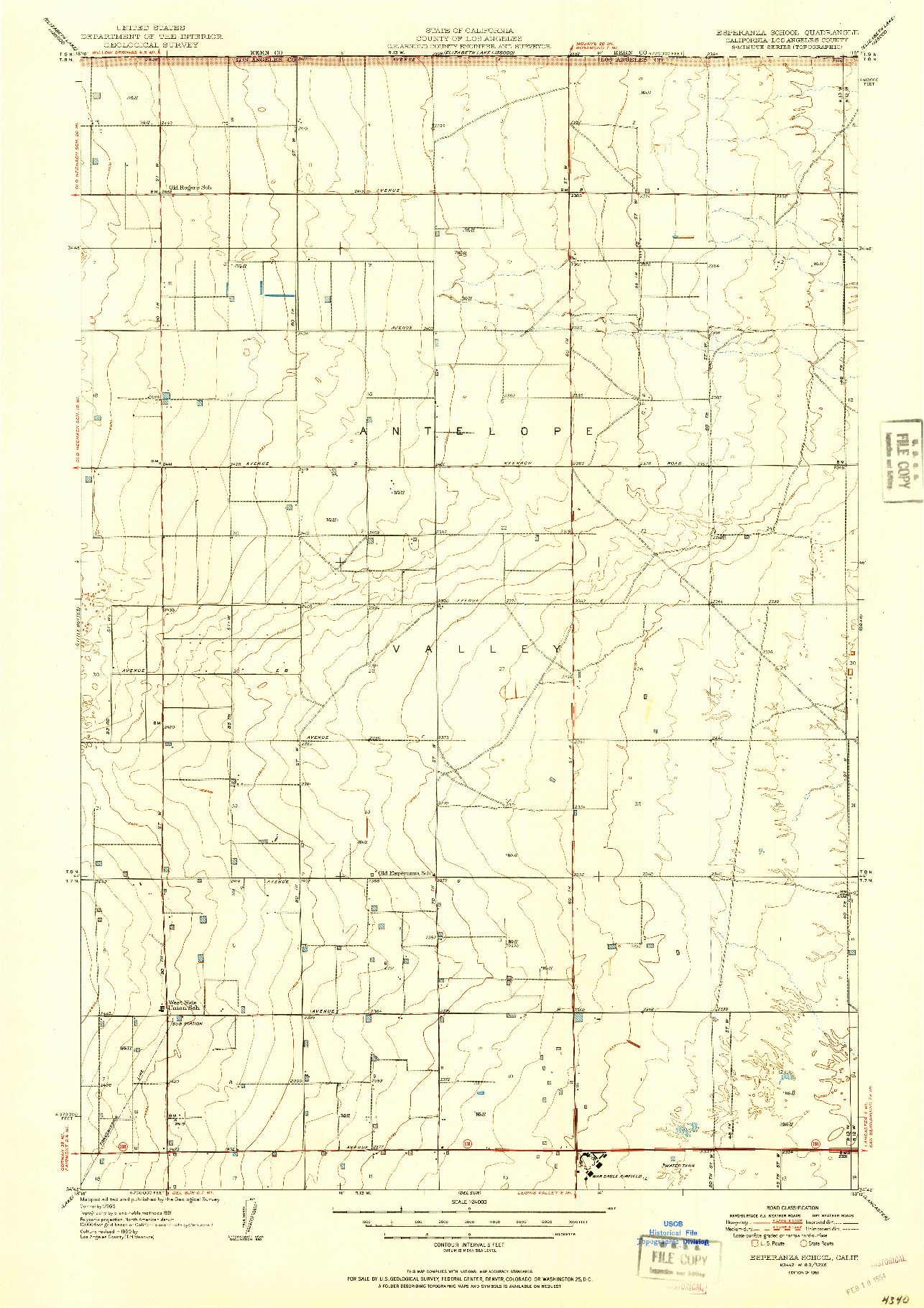 USGS 1:24000-SCALE QUADRANGLE FOR ESPERANZA SCHOOL, CA 1951