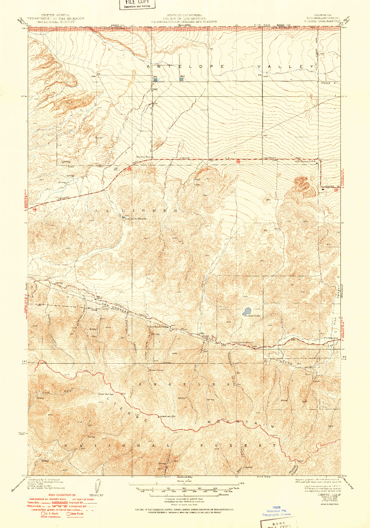 USGS 1:24000-SCALE QUADRANGLE FOR LIEBRE, CA 1938