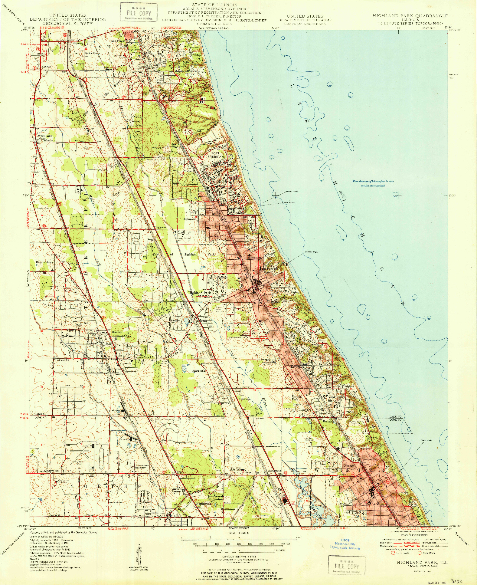 USGS 1:24000-SCALE QUADRANGLE FOR HIGHLAND PARK, IL 1951
