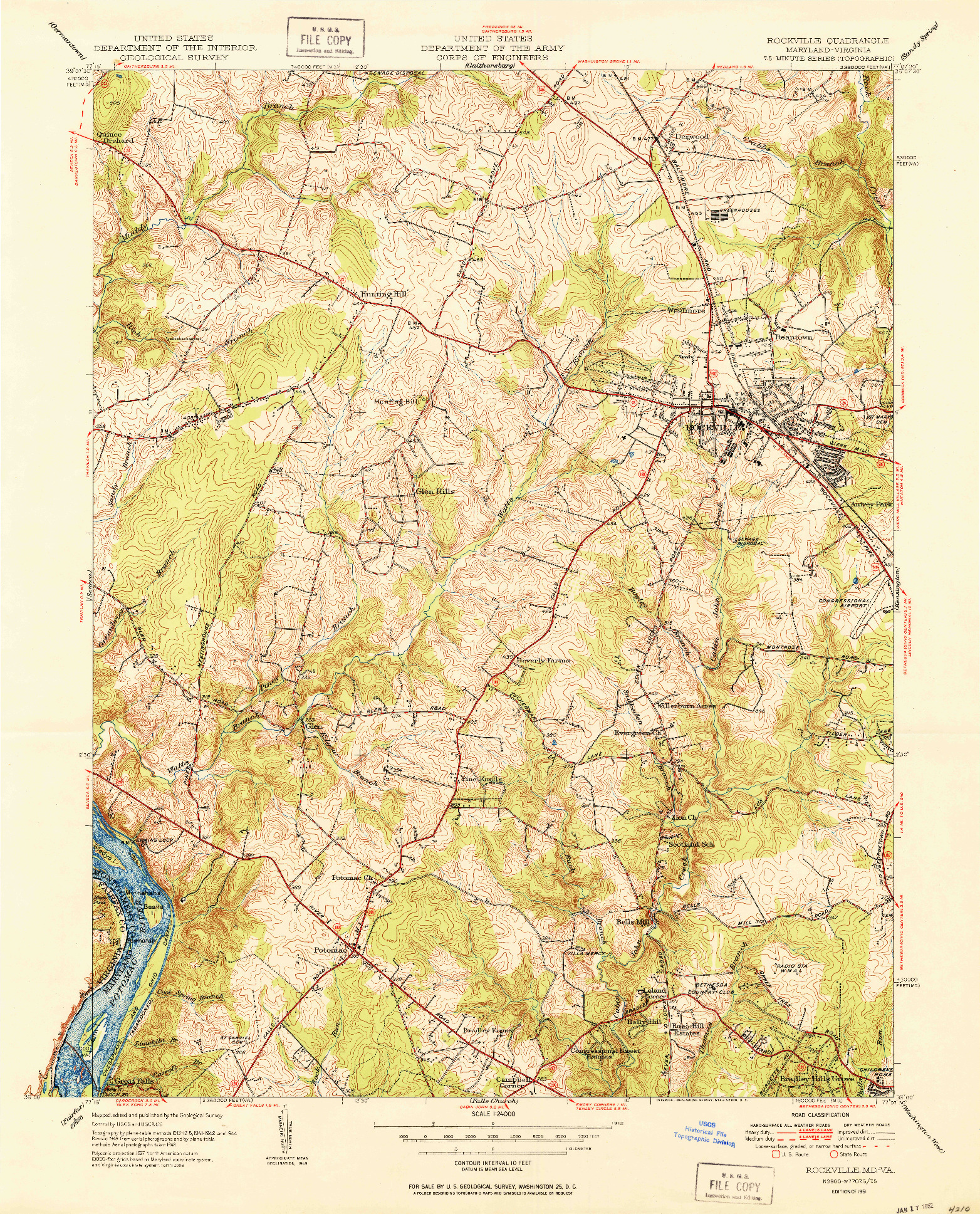 USGS 1:24000-SCALE QUADRANGLE FOR ROCKVILLE, MD 1951