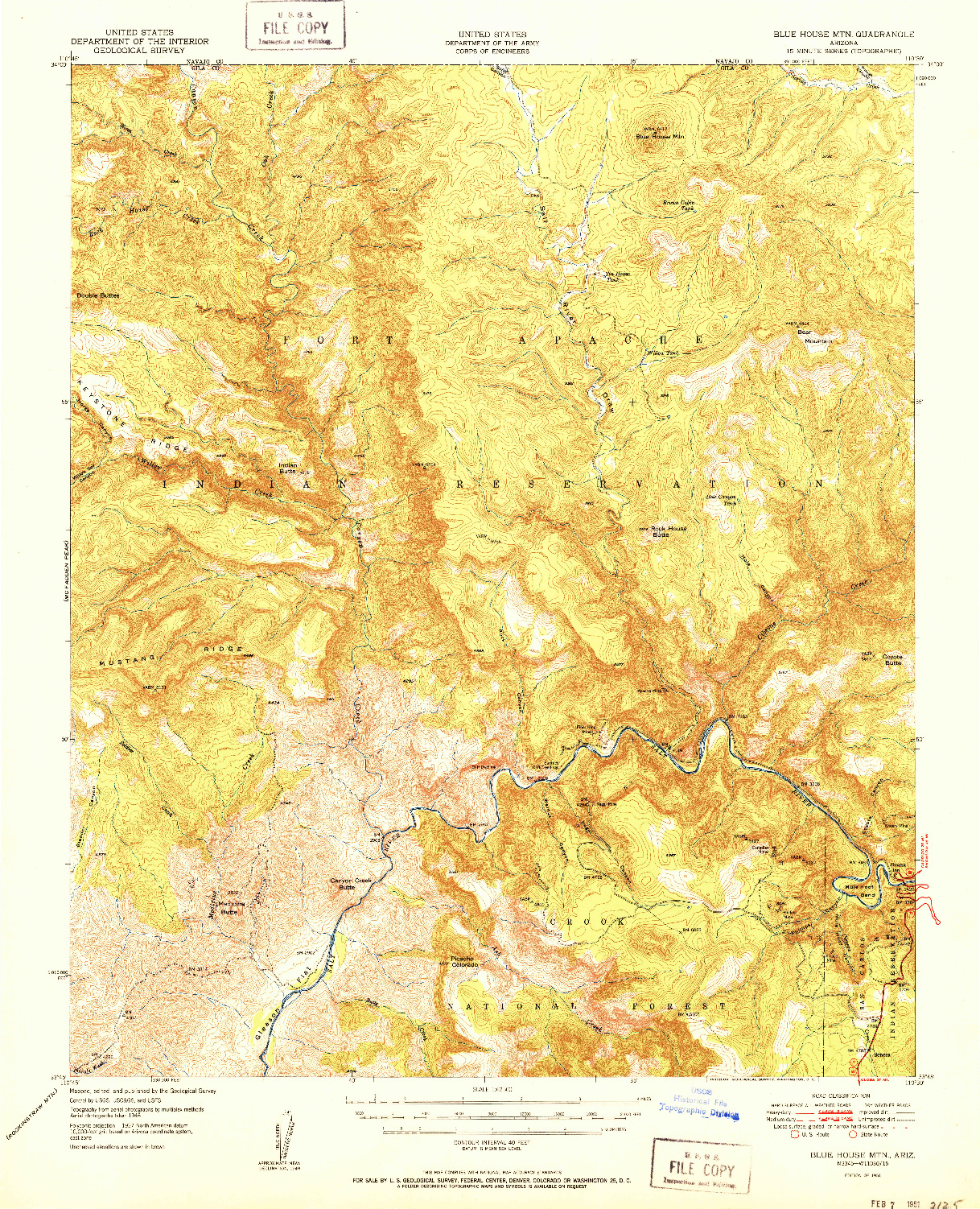 USGS 1:62500-SCALE QUADRANGLE FOR BLUE HOUSE MTN, AZ 1951