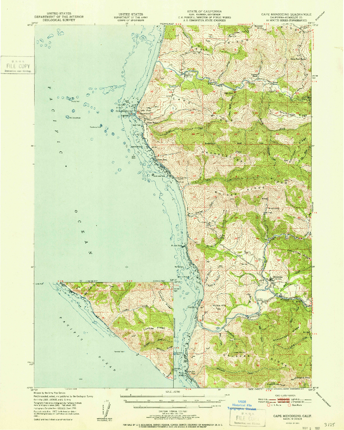 USGS 1:62500-SCALE QUADRANGLE FOR CAPE MENDOCINO, CA 1951
