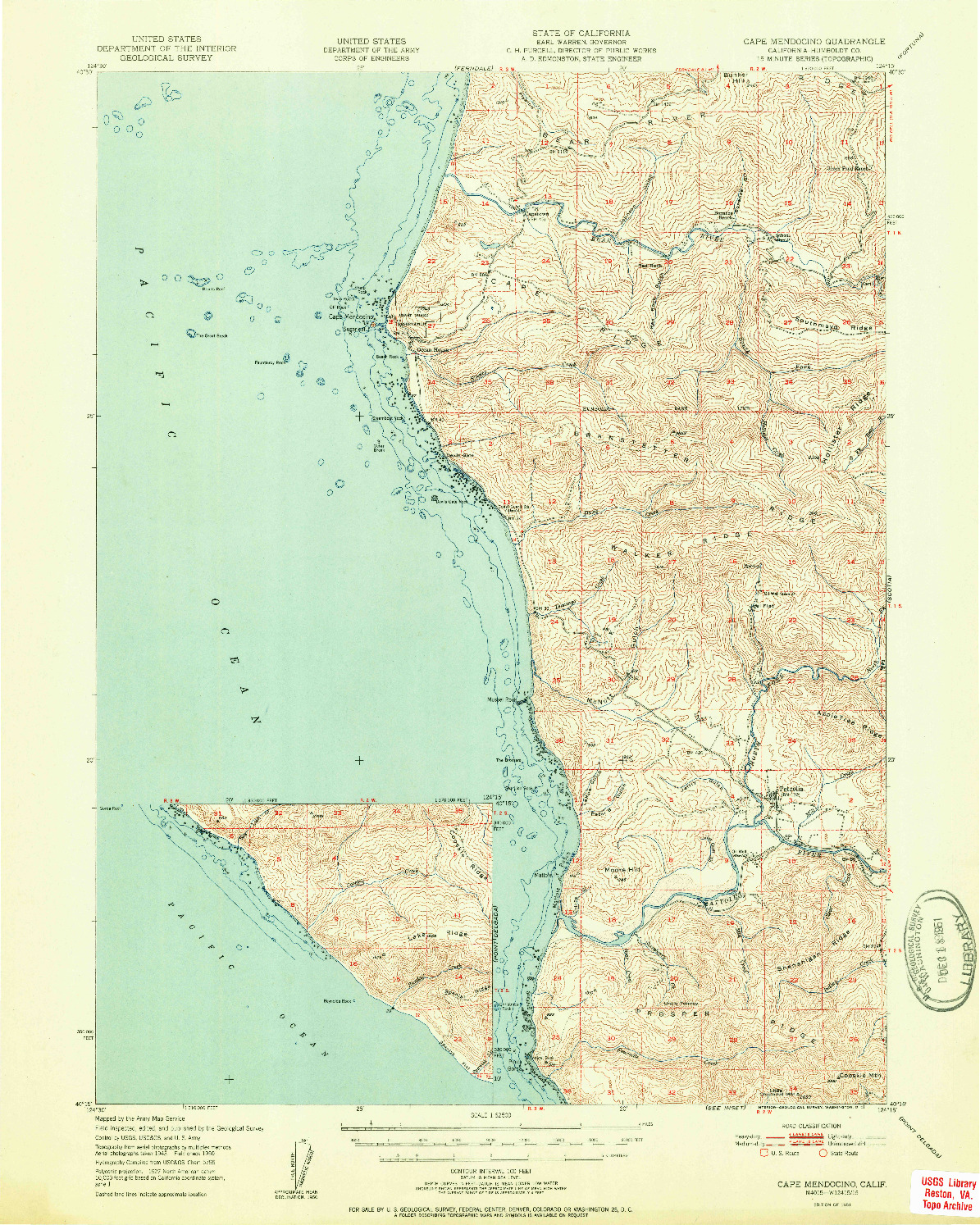 USGS 1:62500-SCALE QUADRANGLE FOR CAPE MENDOCINO, CA 1951