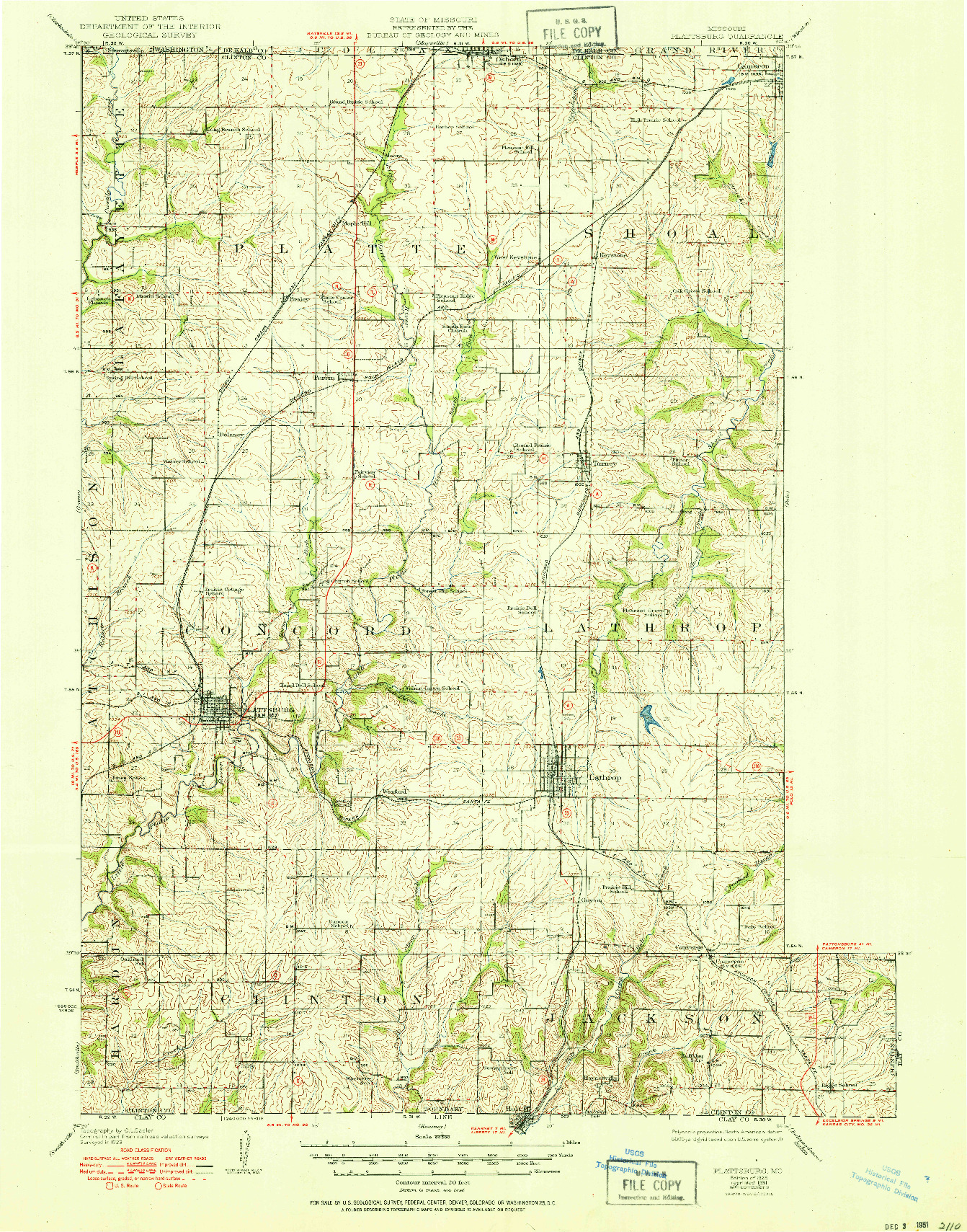 USGS 1:62500-SCALE QUADRANGLE FOR PLATTSBURG, MO 1925