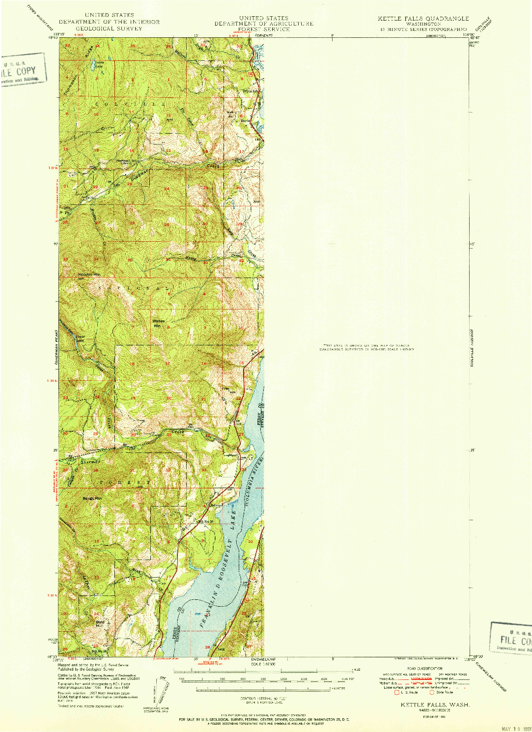 USGS 1:62500-SCALE QUADRANGLE FOR KETTLE FALLS, WA 1951