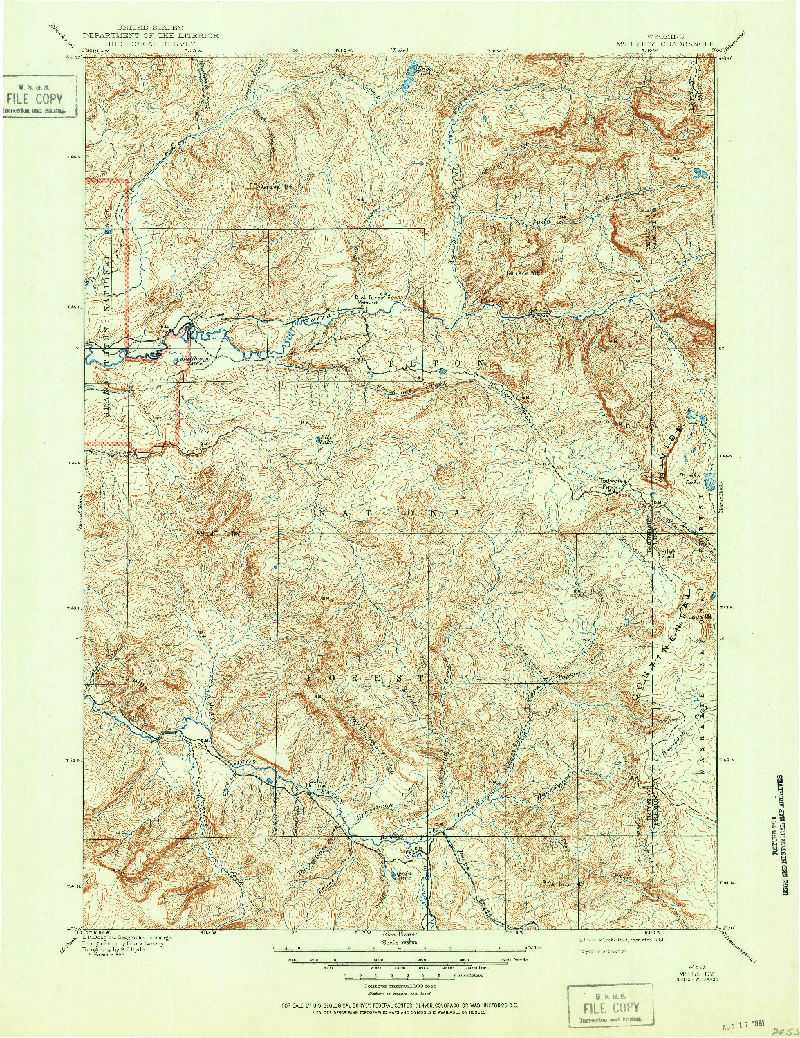 USGS 1:125000-SCALE QUADRANGLE FOR MT LEIDY, WY 1902