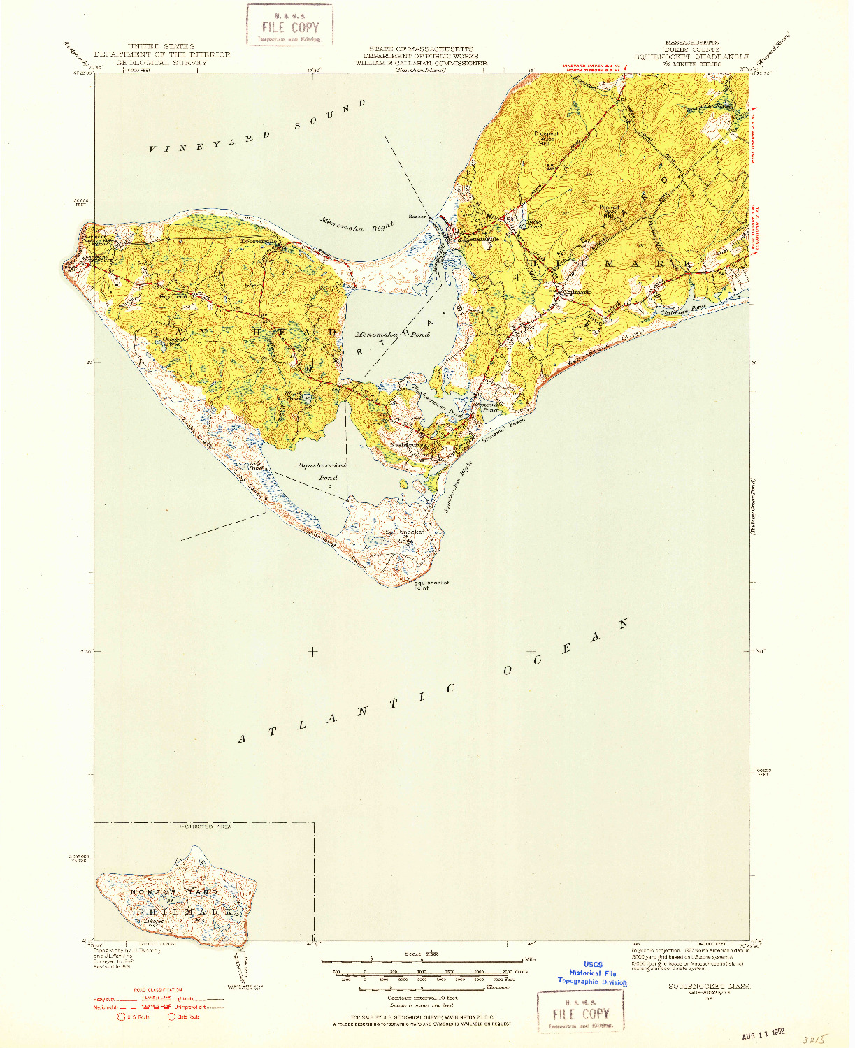 USGS 1:31680-SCALE QUADRANGLE FOR SQUIBNOCKET, MA 1951