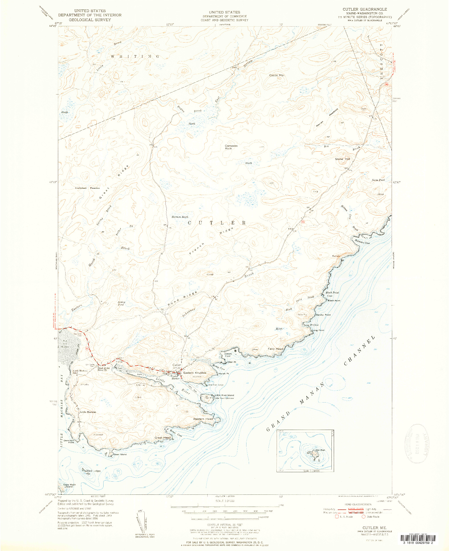 USGS 1:24000-SCALE QUADRANGLE FOR CUTLER, ME 1951