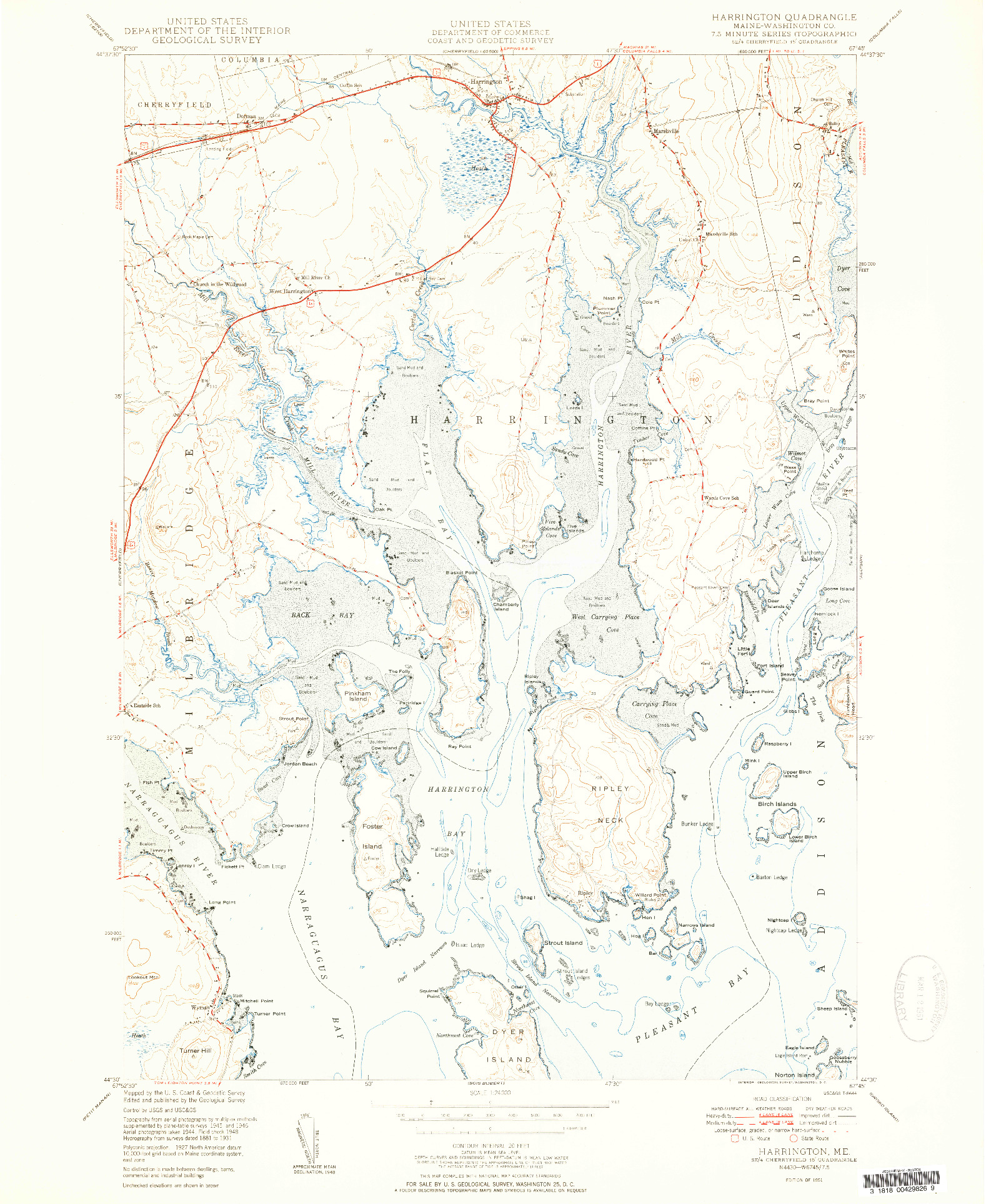 USGS 1:24000-SCALE QUADRANGLE FOR HARRINGTON, ME 1951