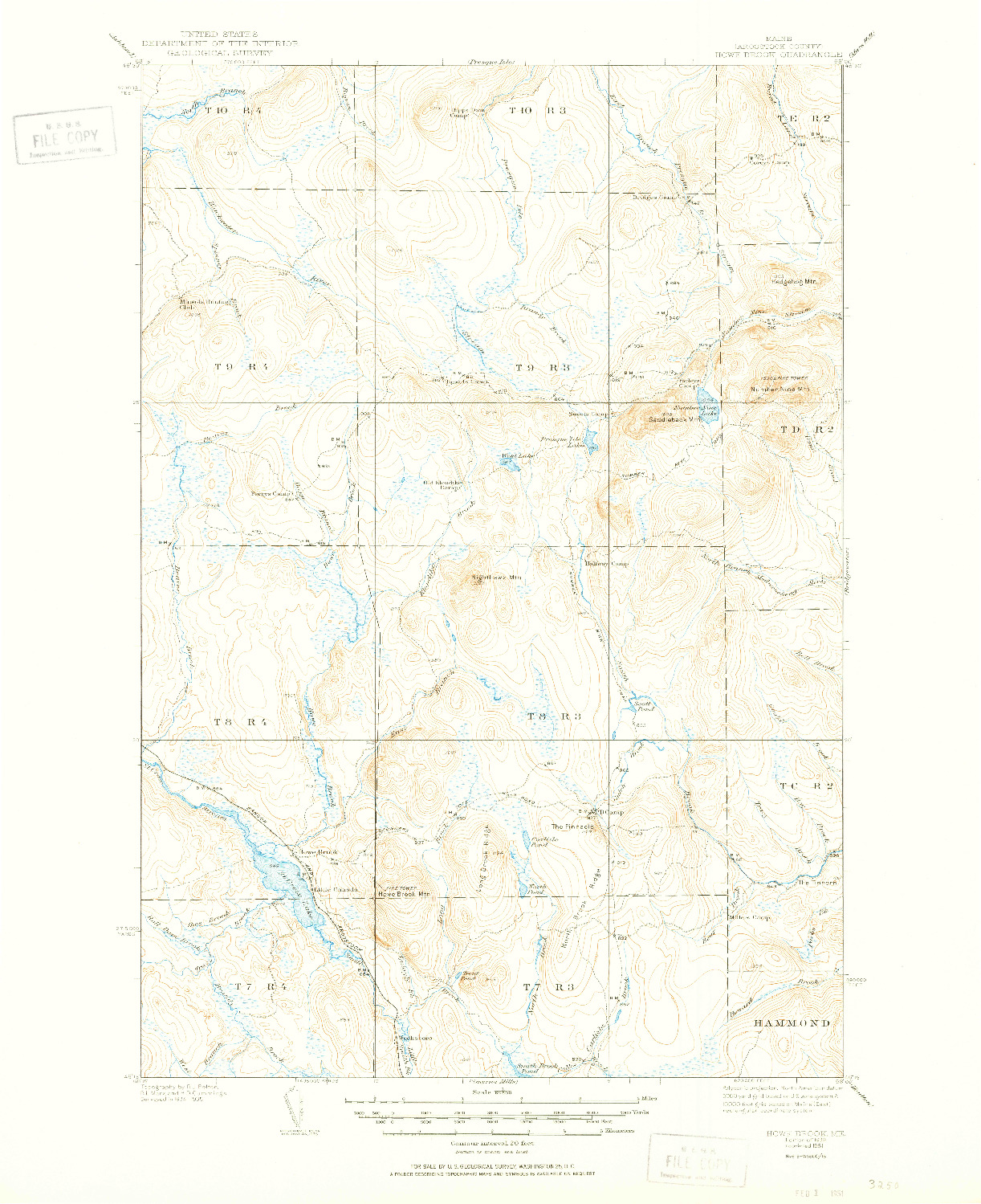 USGS 1:62500-SCALE QUADRANGLE FOR HOWE BROOK, ME 1939