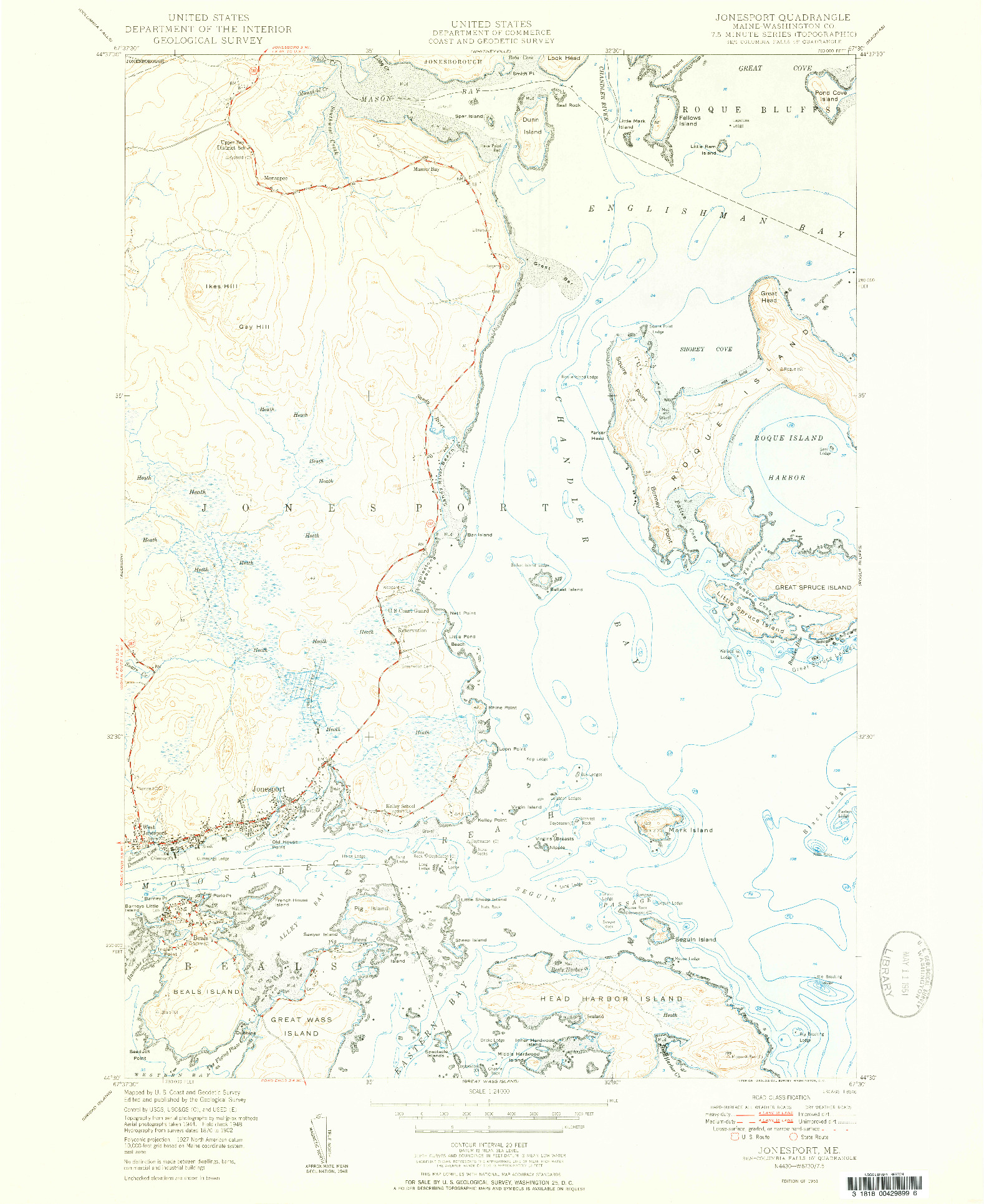 USGS 1:24000-SCALE QUADRANGLE FOR JONESPORT, ME 1951