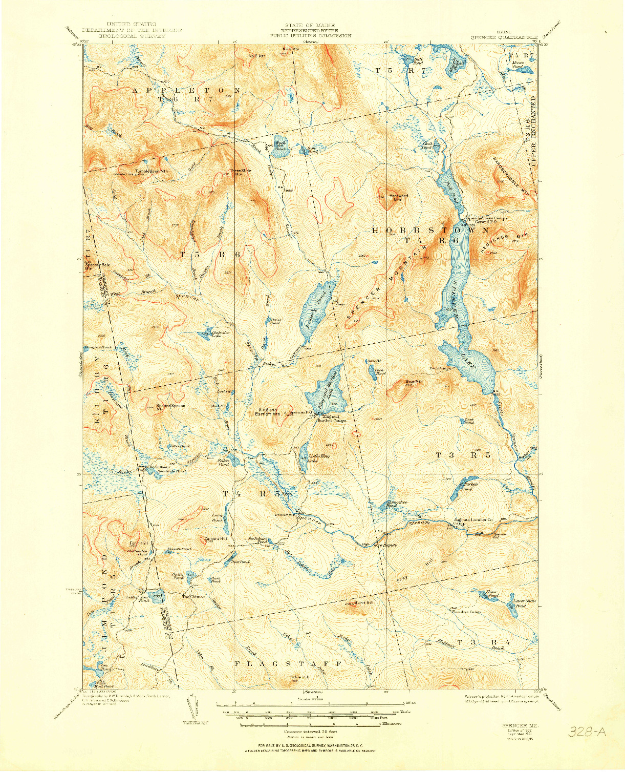 USGS 1:62500-SCALE QUADRANGLE FOR SPENCER, ME 1932