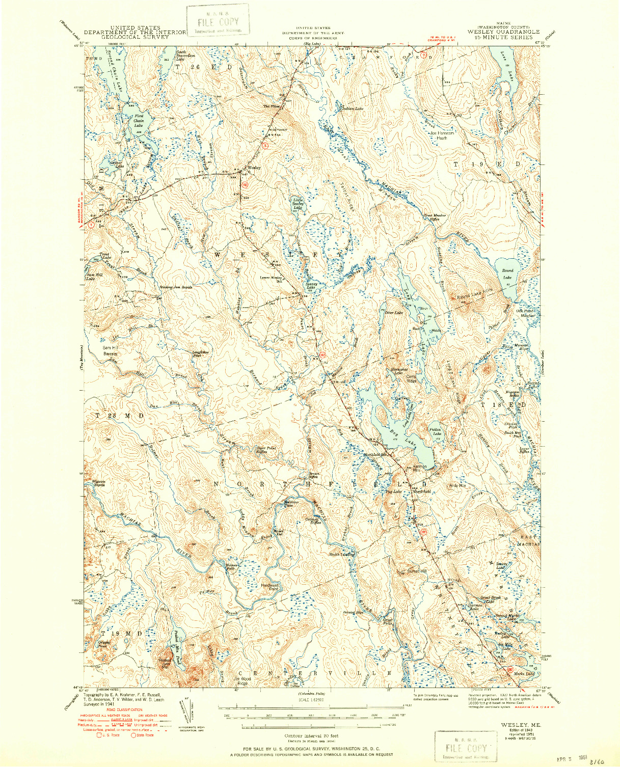 USGS 1:62500-SCALE QUADRANGLE FOR WESLEY, ME 1943
