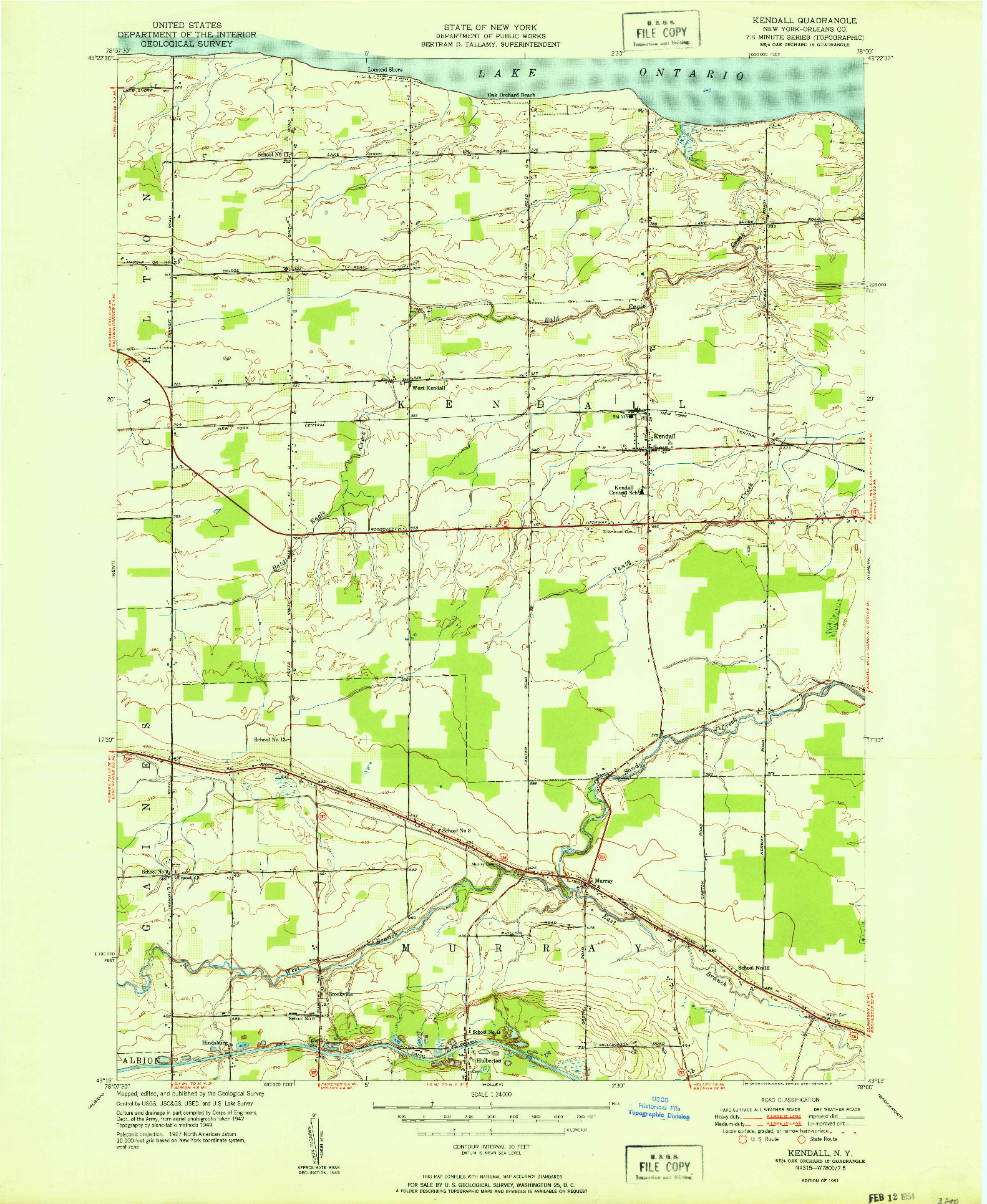 USGS 1:24000-SCALE QUADRANGLE FOR KENDALL, NY 1951