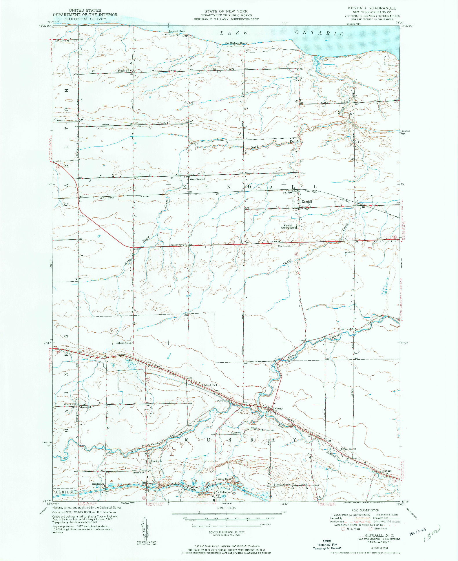 USGS 1:24000-SCALE QUADRANGLE FOR KENDALL, NY 1951
