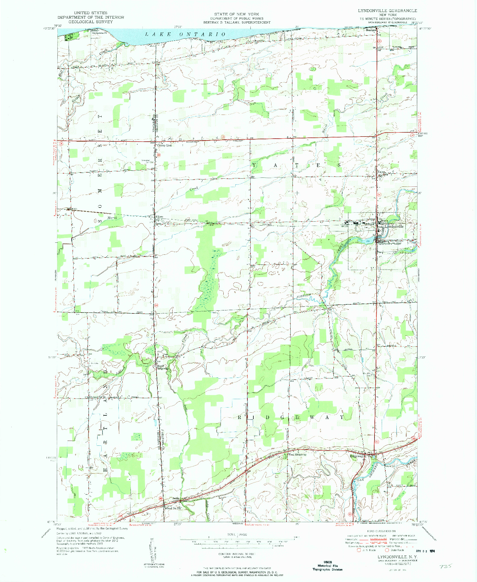 USGS 1:24000-SCALE QUADRANGLE FOR LYNDONVILLE, NY 1951