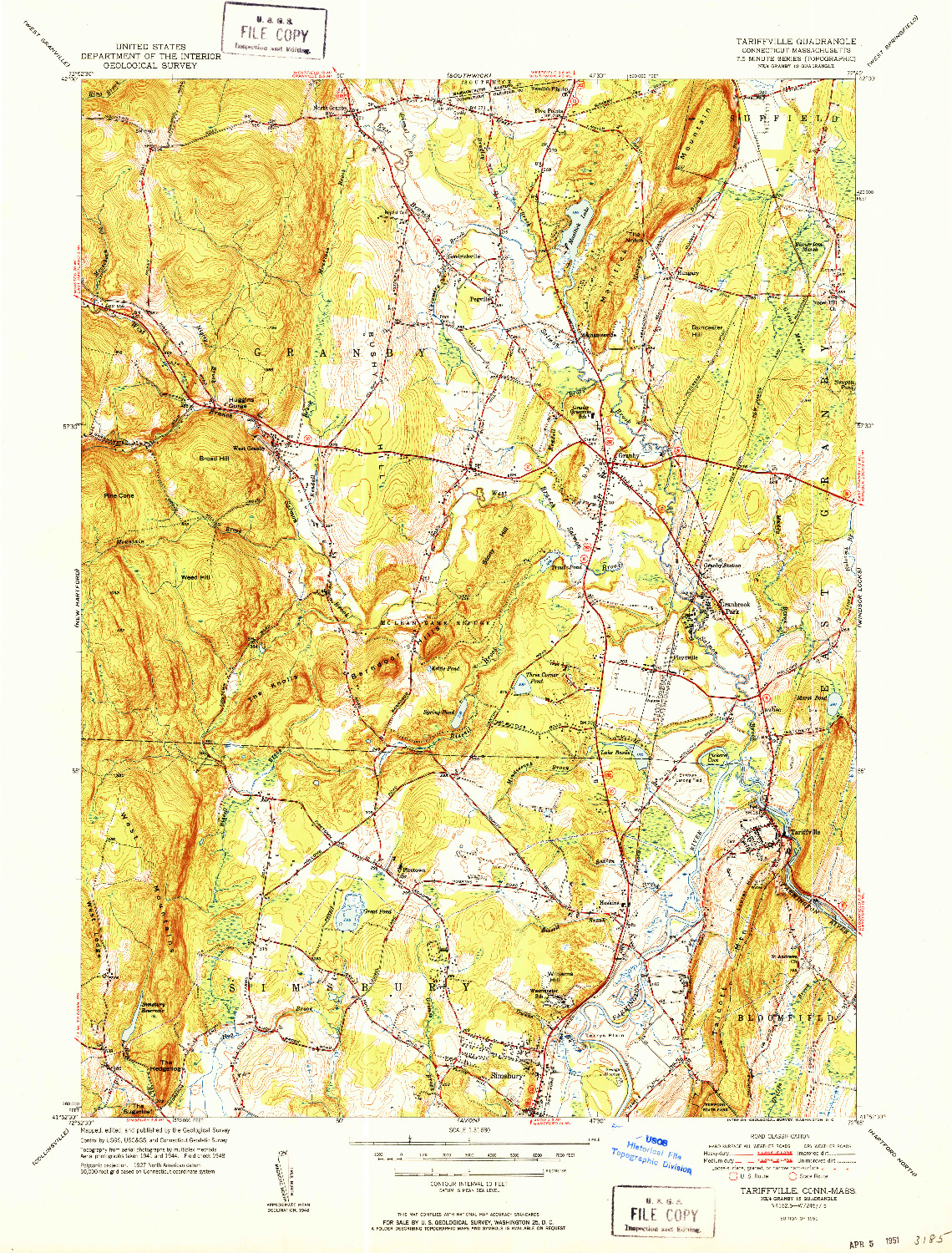 USGS 1:31680-SCALE QUADRANGLE FOR TARIFFVILLE, CT 1951