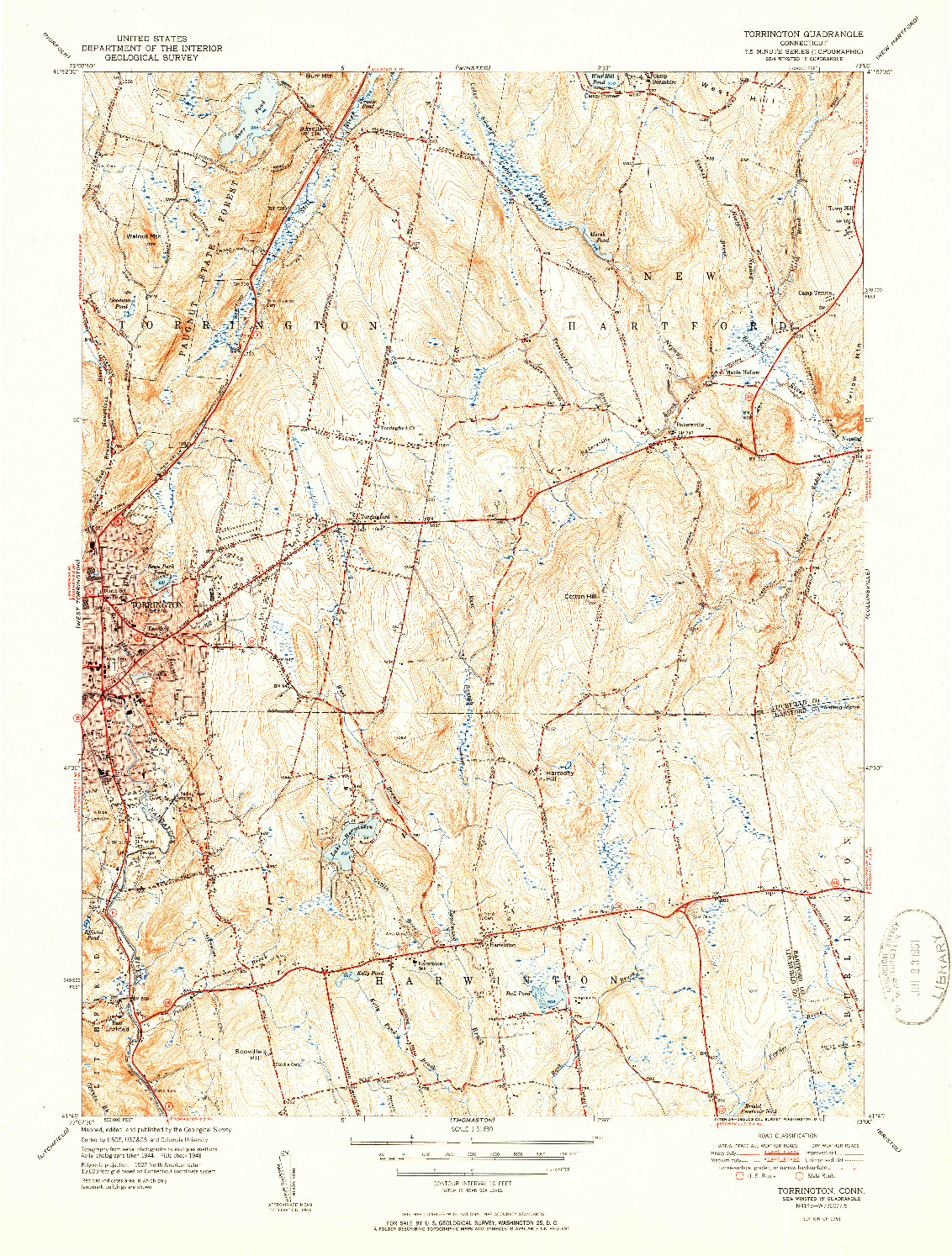 USGS 1:31680-SCALE QUADRANGLE FOR TORRINGTON, CT 1951