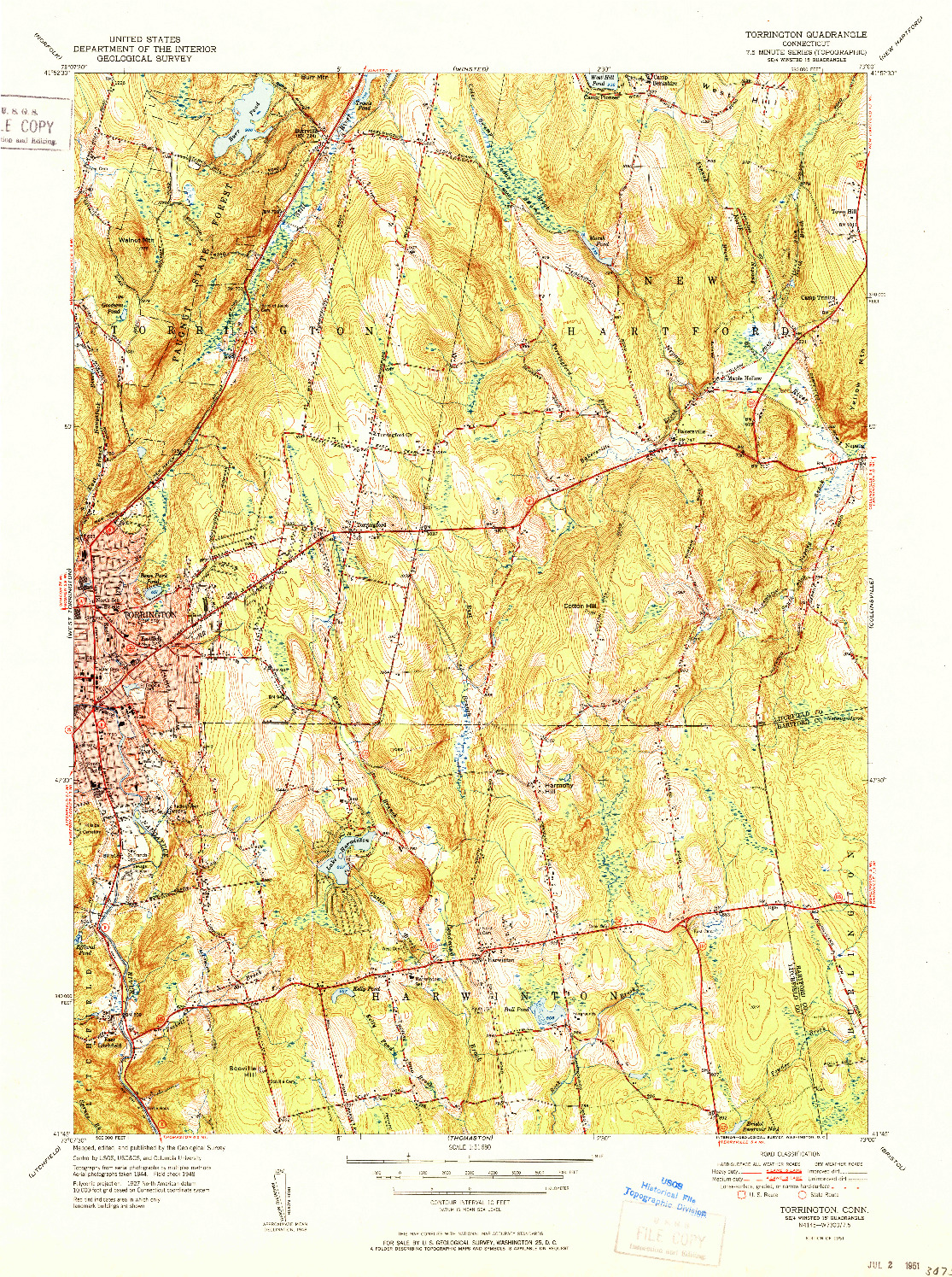 USGS 1:31680-SCALE QUADRANGLE FOR TORRINGTON, CT 1951