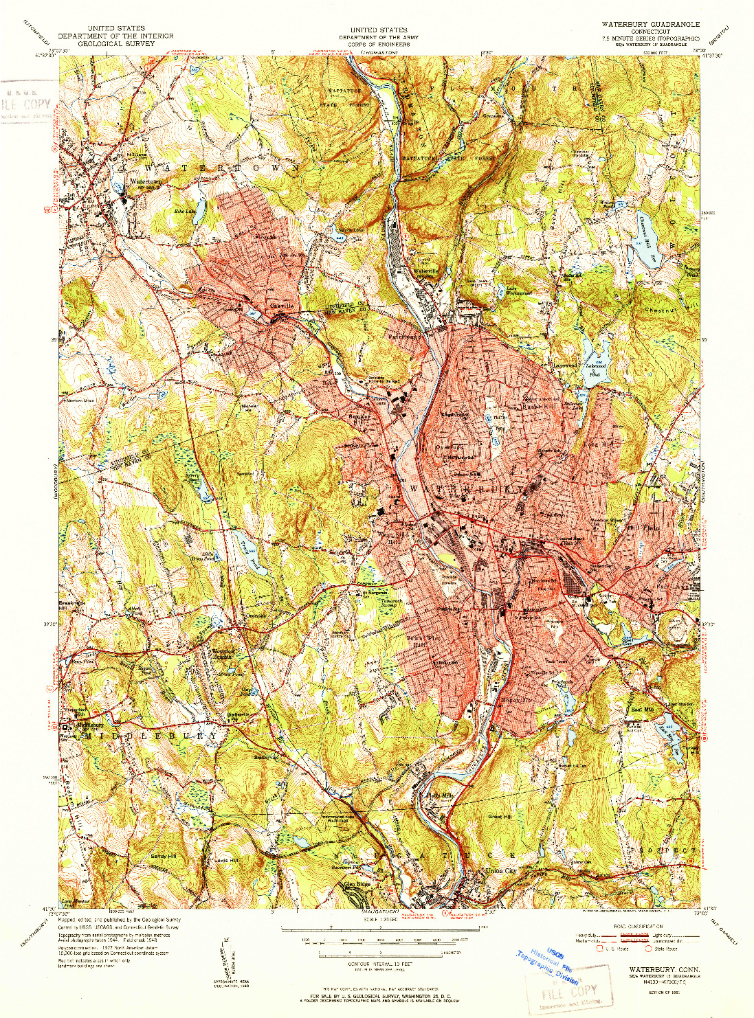 USGS 1:31680-SCALE QUADRANGLE FOR WATERBURY, CT 1951