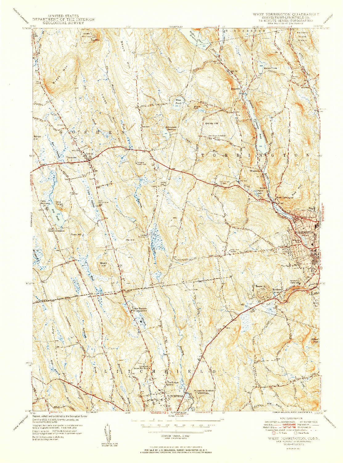 USGS 1:31680-SCALE QUADRANGLE FOR WEST TORRINGTON, CT 1951