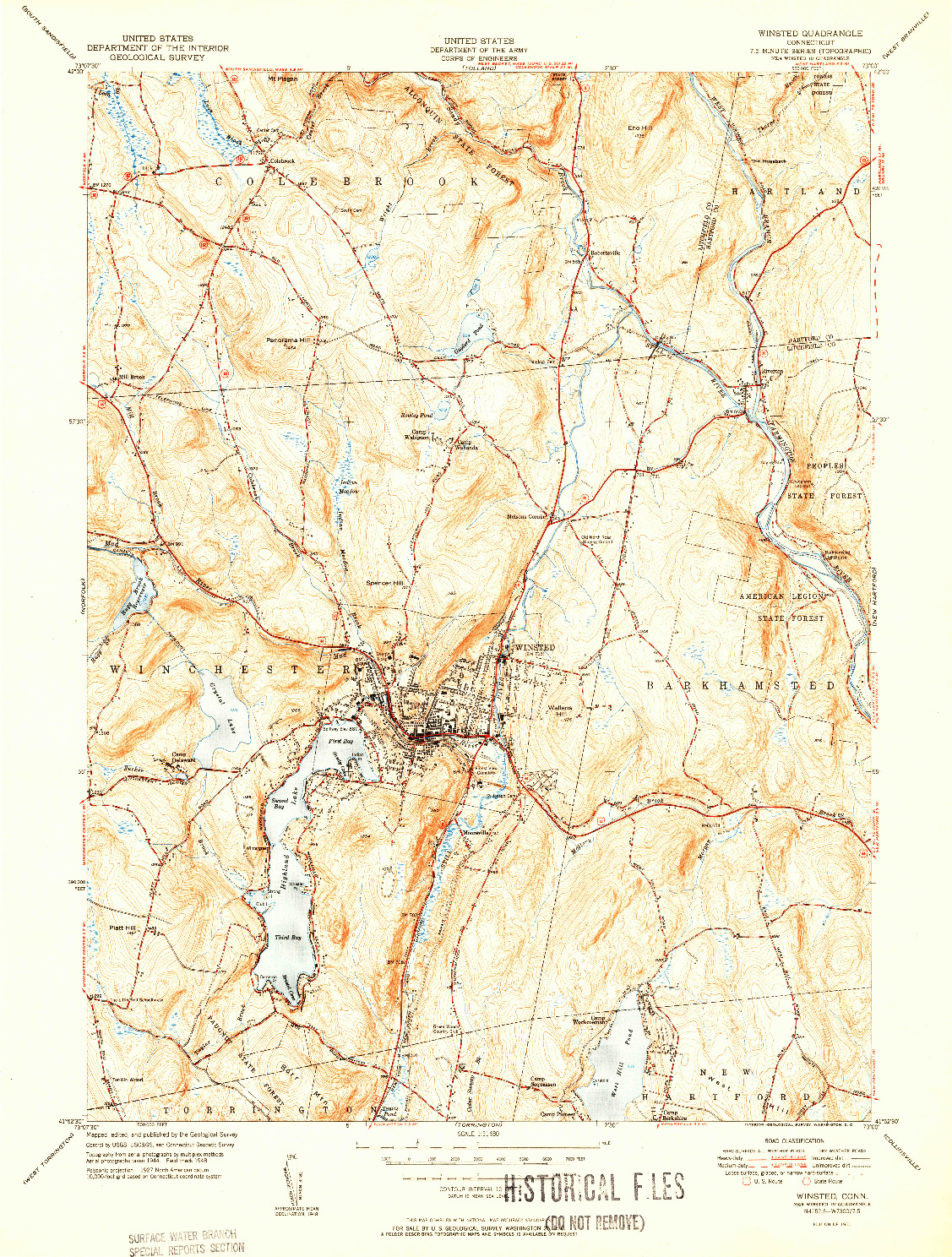 USGS 1:31680-SCALE QUADRANGLE FOR WINSTED, CT 1951