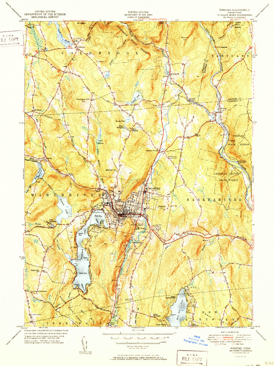 USGS 1:31680-SCALE QUADRANGLE FOR WINSTED, CT 1951