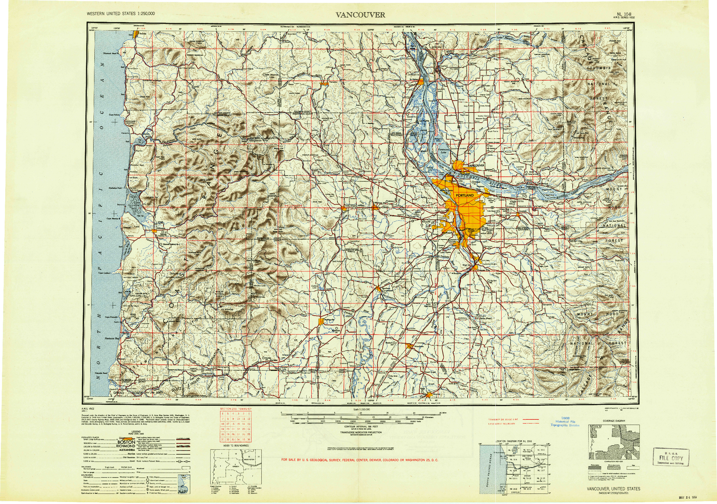 USGS 1:250000-SCALE QUADRANGLE FOR VANCOUVER, WA 1950