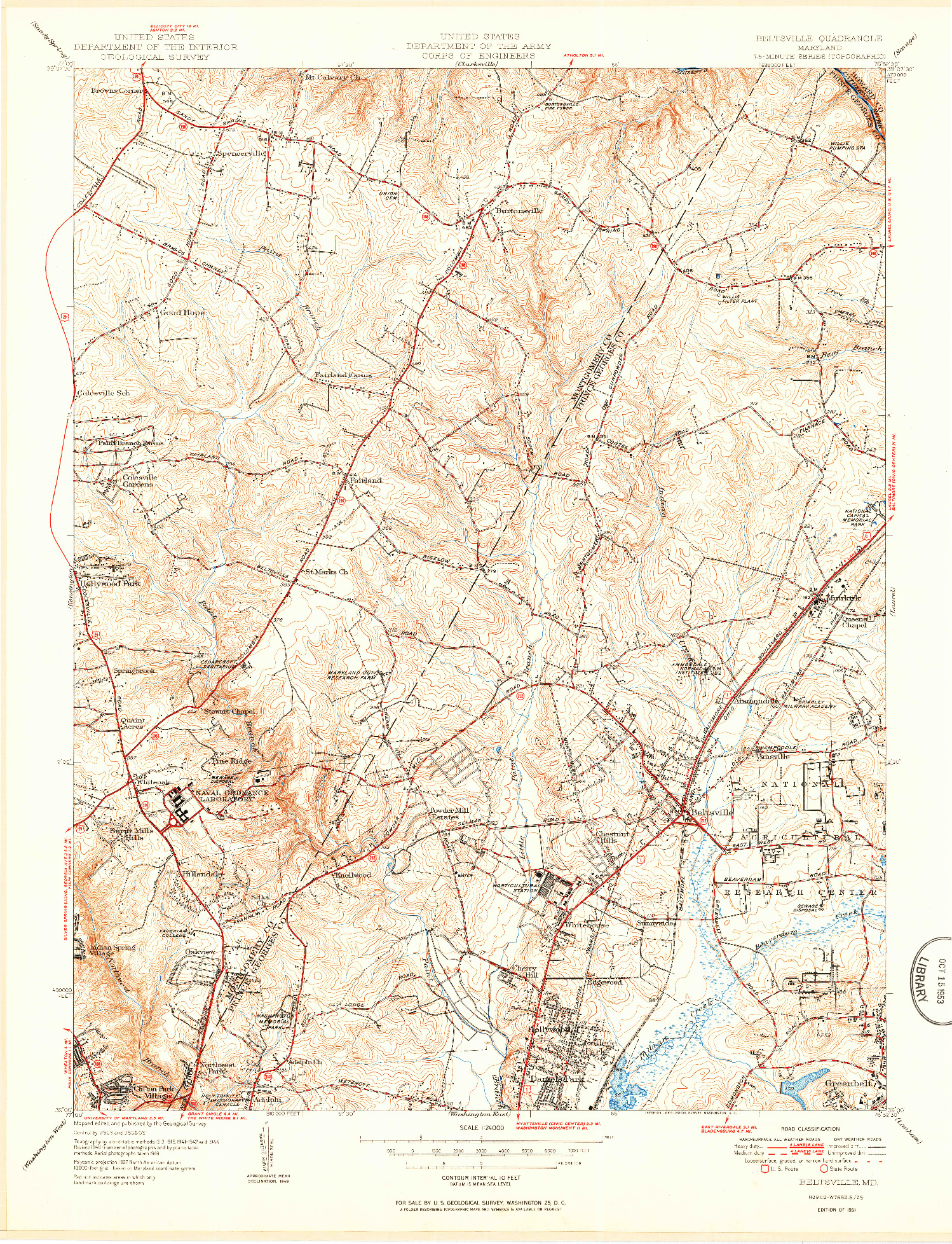 USGS 1:24000-SCALE QUADRANGLE FOR BELTSVILLE, MD 1951