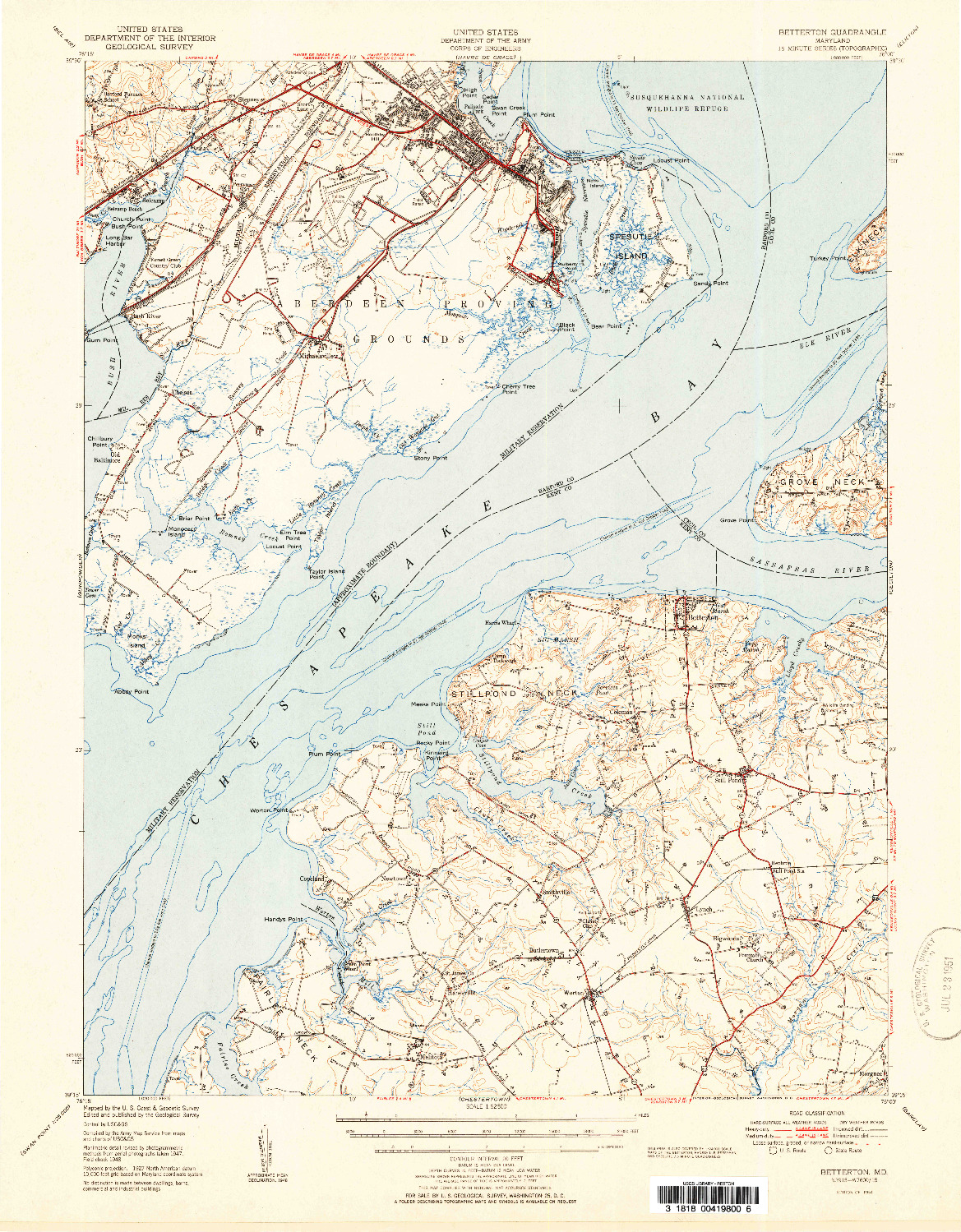 USGS 1:62500-SCALE QUADRANGLE FOR BETTERTON, MD 1951