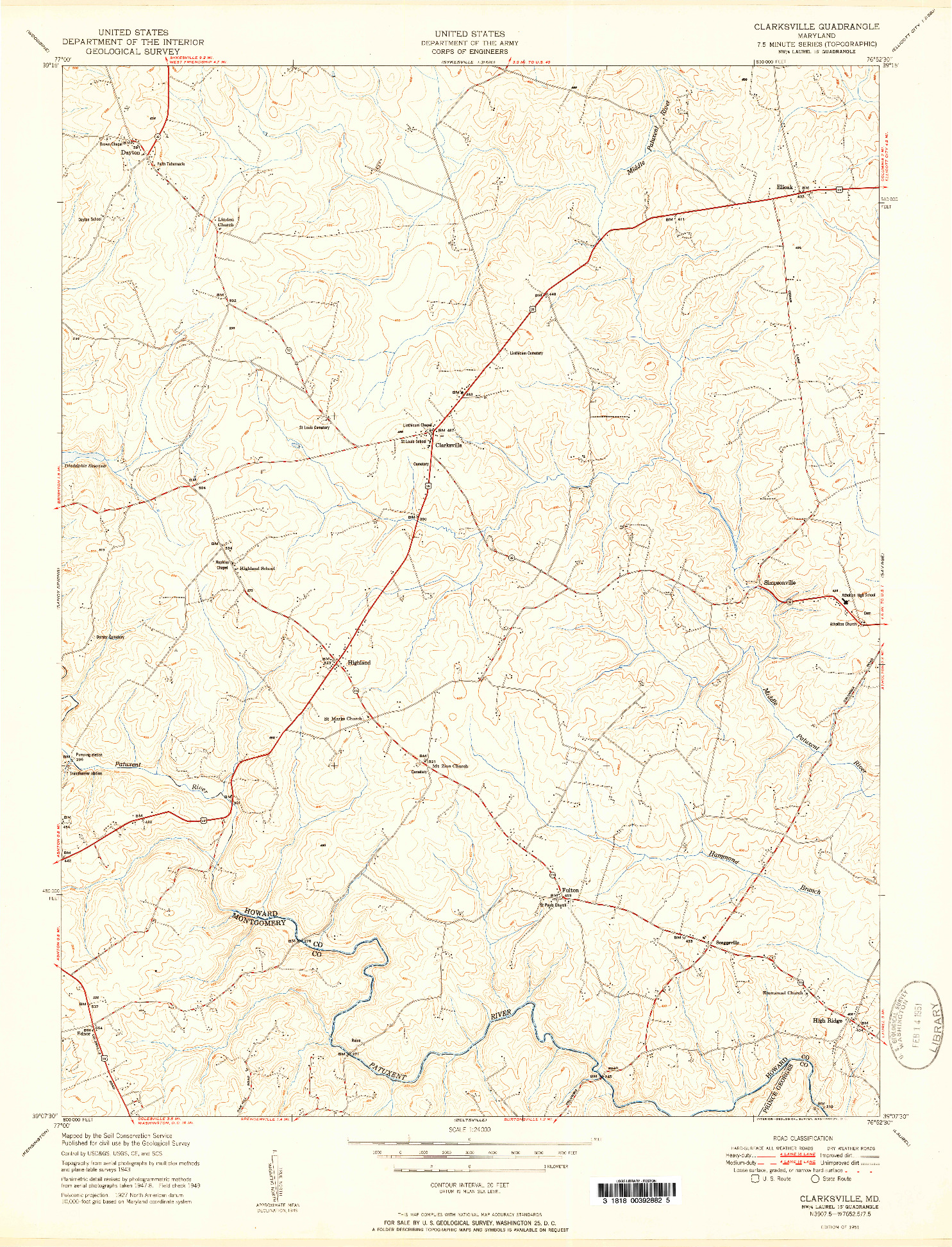 USGS 1:24000-SCALE QUADRANGLE FOR CLARKSVILLE, MD 1951