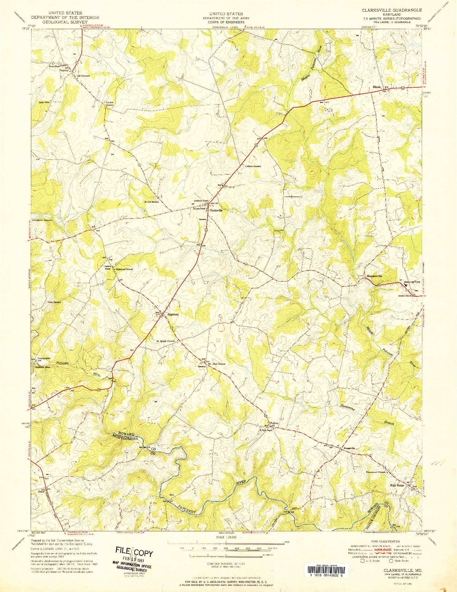 USGS 1:24000-SCALE QUADRANGLE FOR CLARKSVILLE, MD 1951